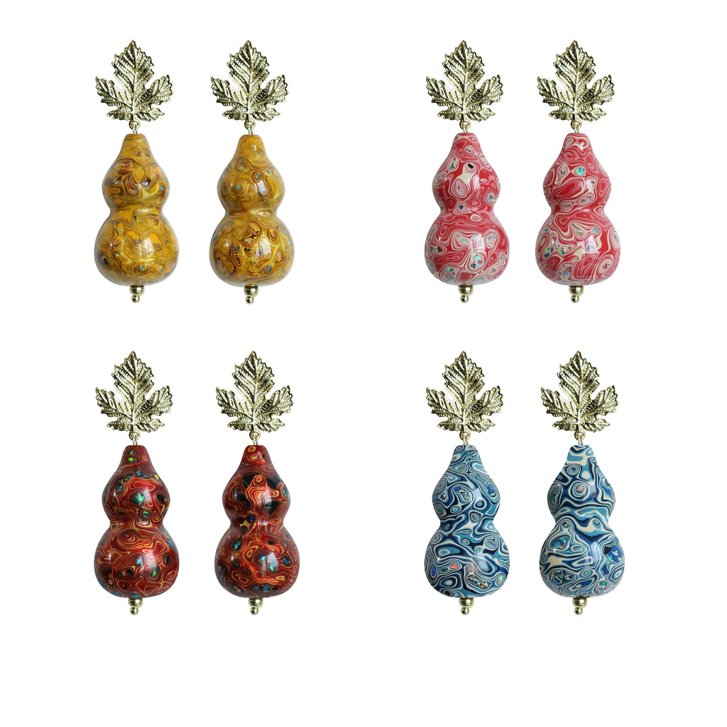 LacLume Original Lacquer Earrings, Variegated Coating Technique Gourd