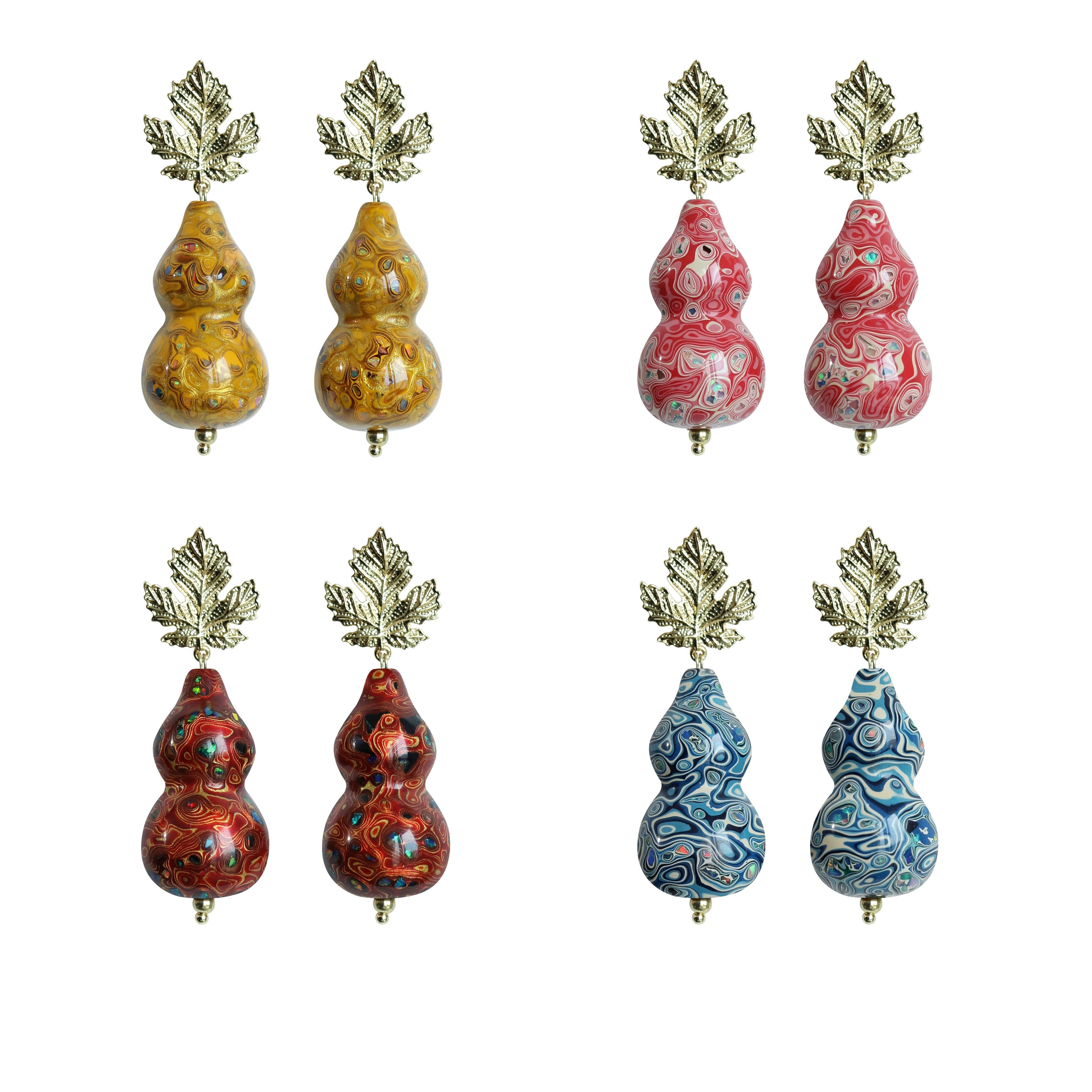 LacLume Original Lacquer Earrings, Variegated Coating Technique Gourd