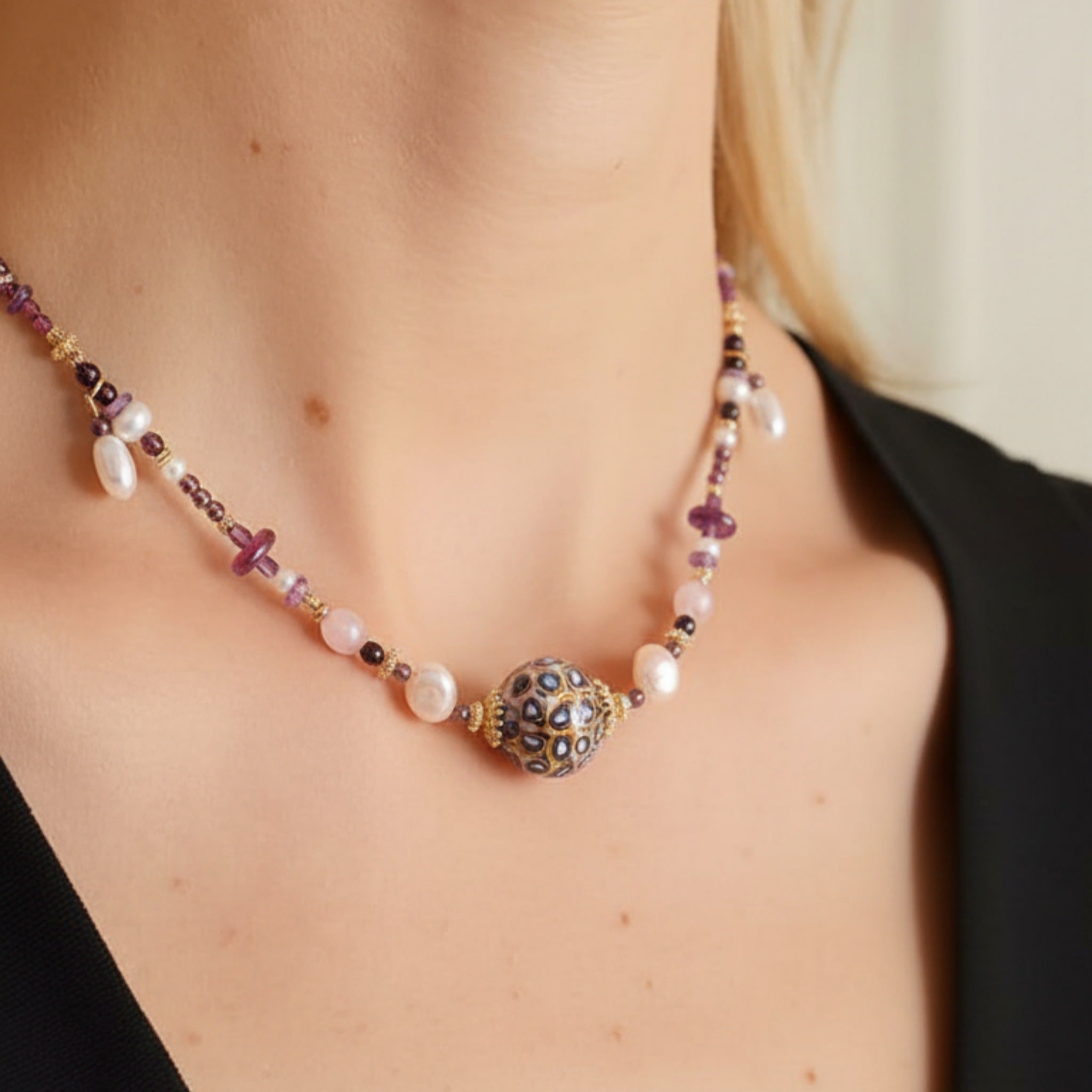 Laclume Lucky Lacquer Beads Necklace Bohemian Style Gold - Plated