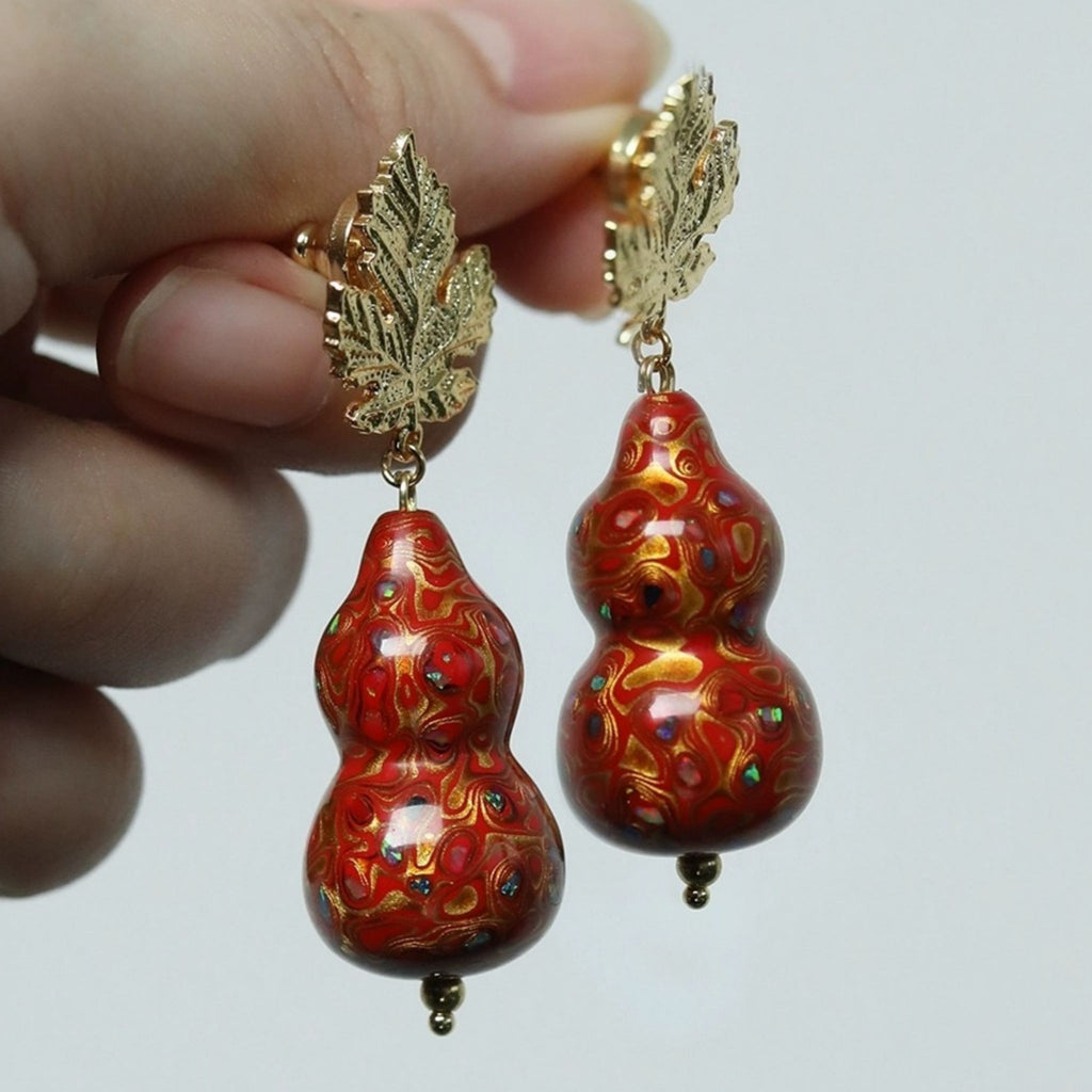 LacLume Original Lacquer Earrings, Variegated Coating Technique Gourd