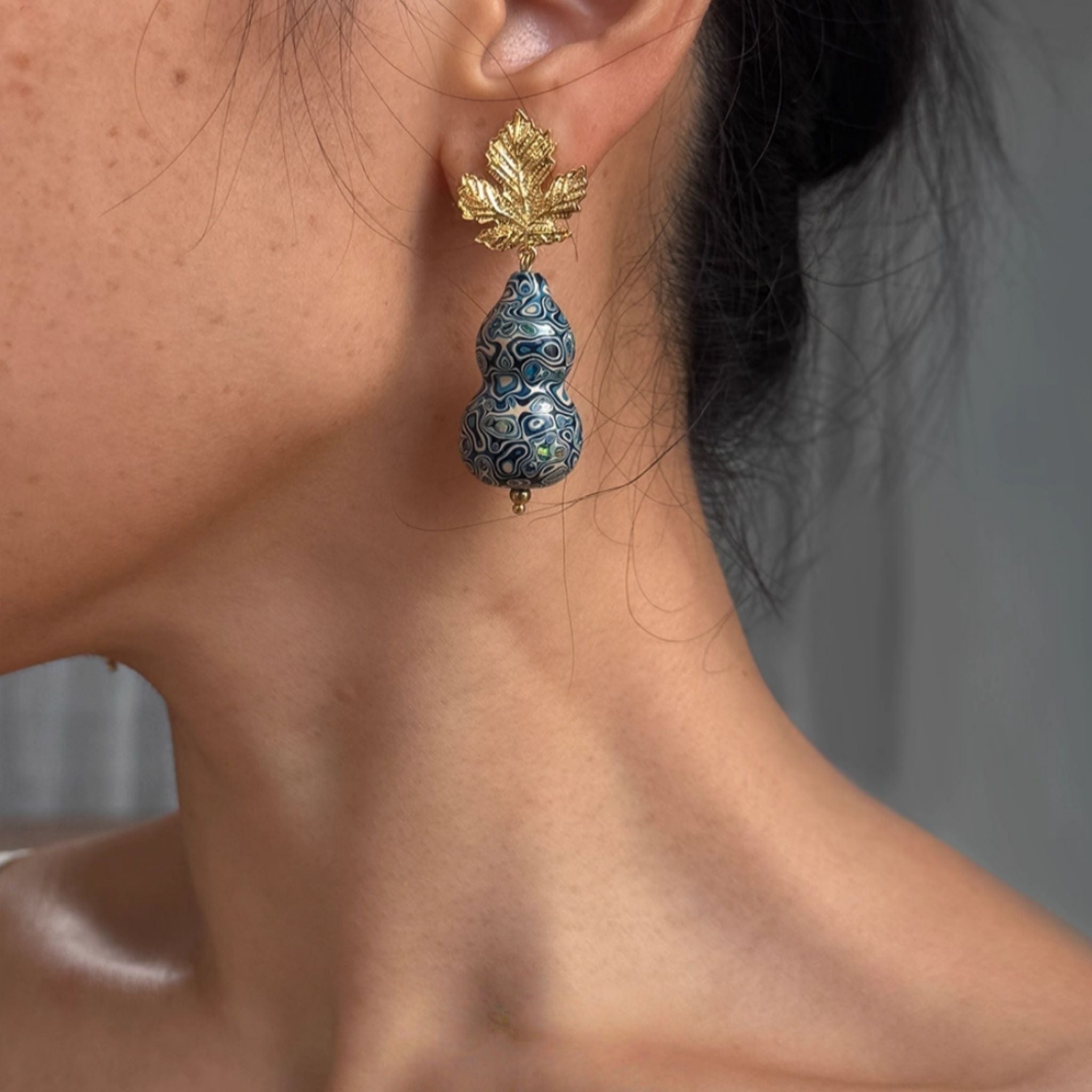 LacLume Original Lacquer Earrings, Variegated Coating Technique Gourd