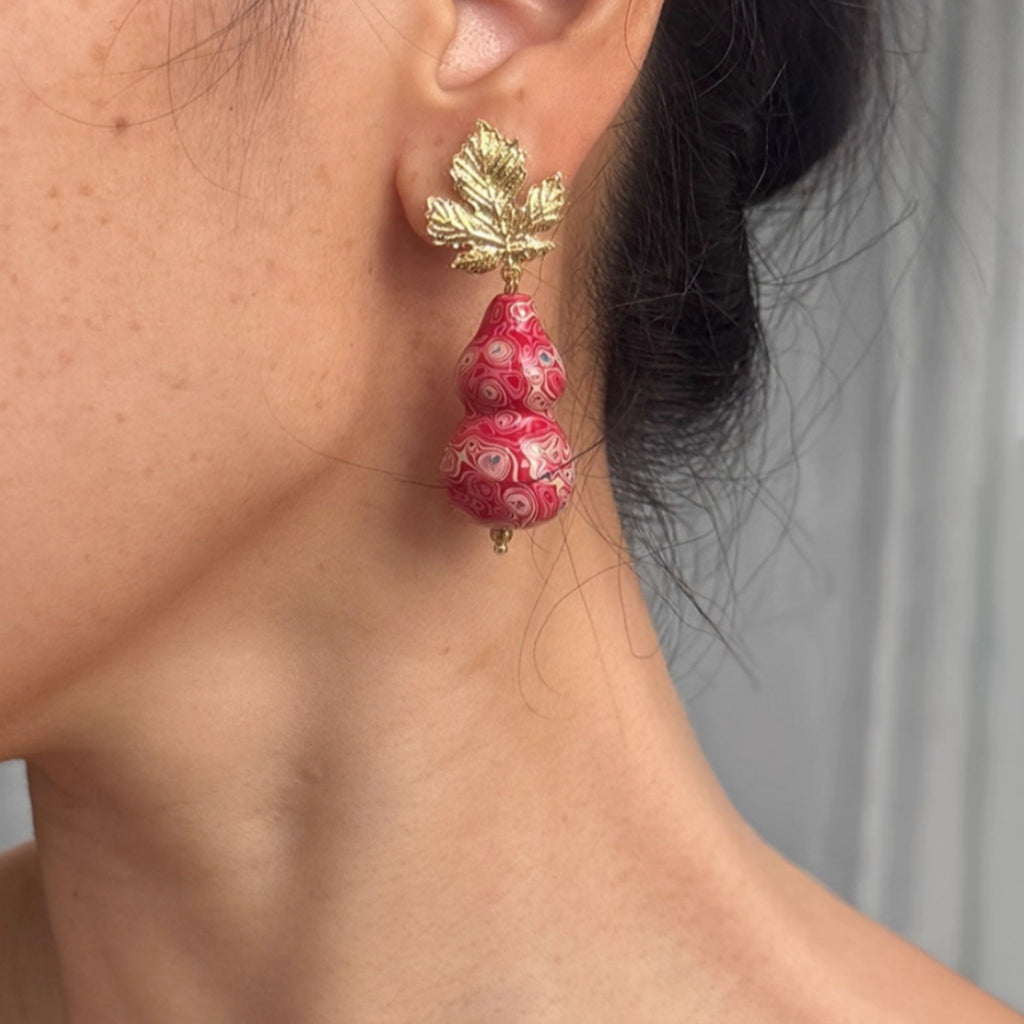 LacLume Original Lacquer Earrings, Variegated Coating Technique Gourd