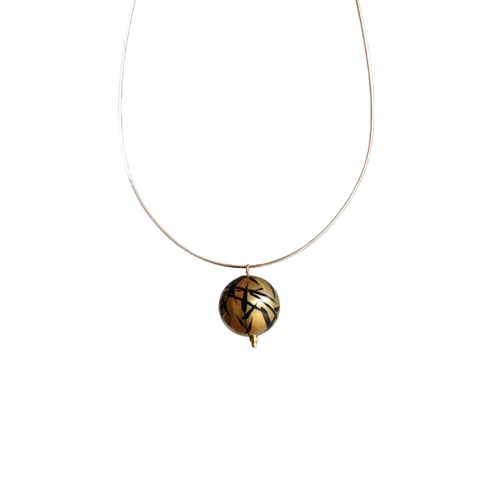LacLume Brass Lacquer Necklace Handpainted Lacquer Jewerly