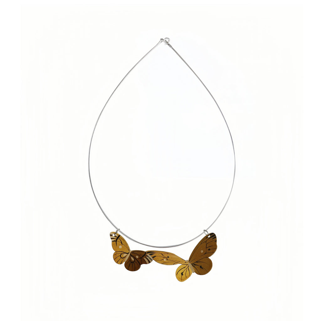 Necklace with butterfly pendants on a white background