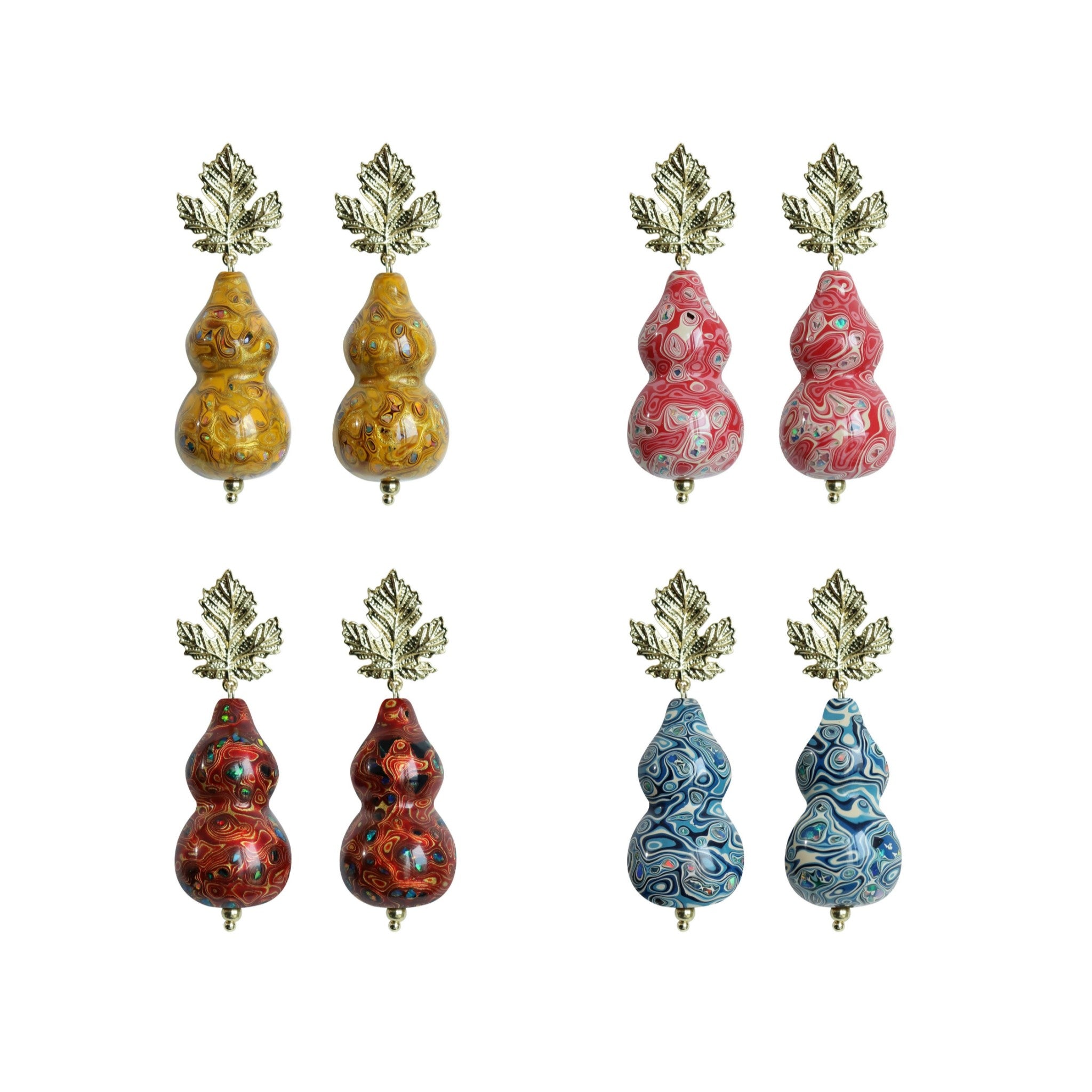 LacLume Original Lacquer Earrings, Variegated Coating Technique Gourd