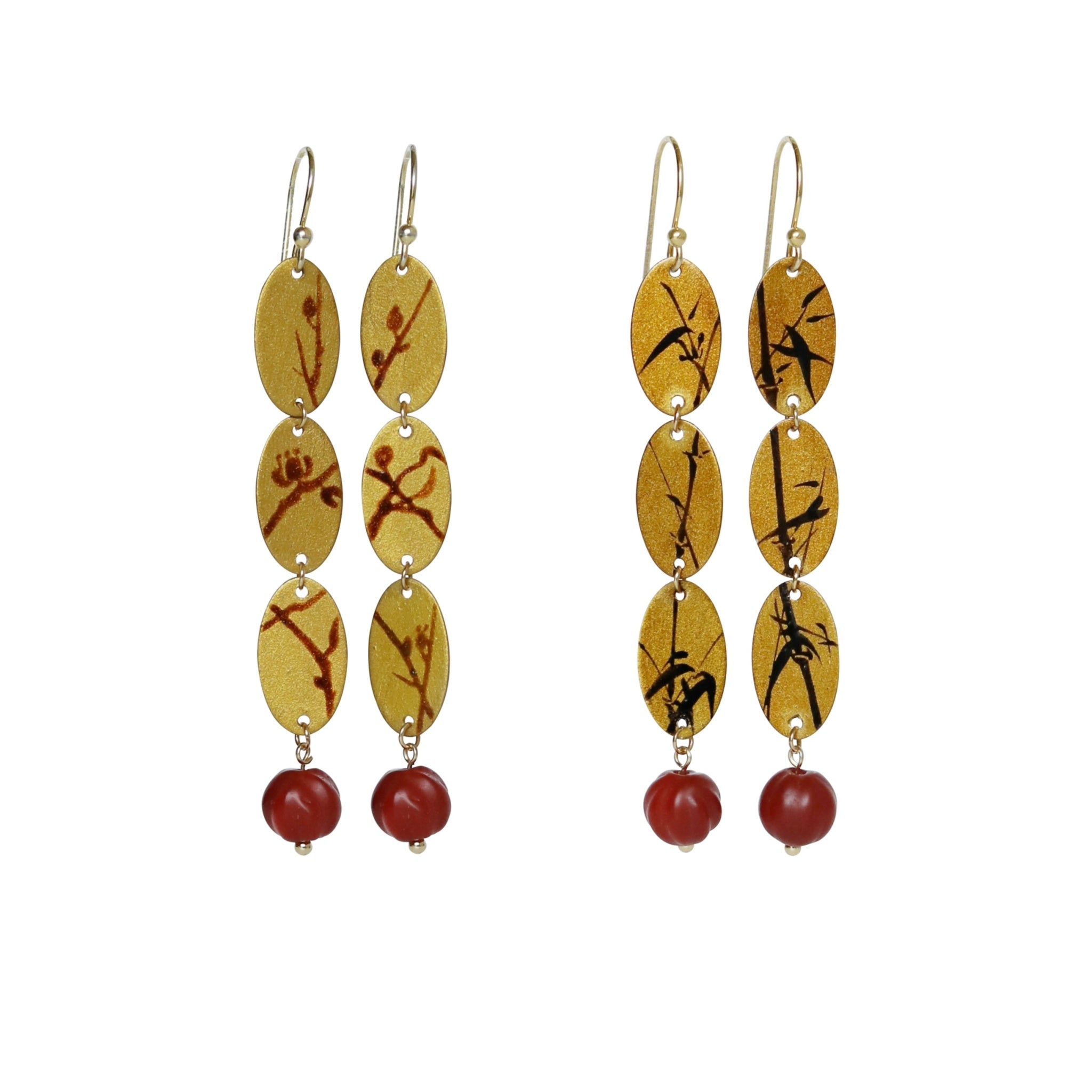 LacLume HandPainted Lacquer Earrings Retro Sunset Design Handmade