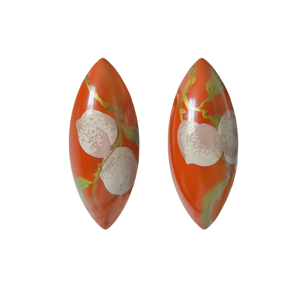 LacLume Soft Gentle Autumn Peach Lacquer Earrings Handmade Fall Aesthetic