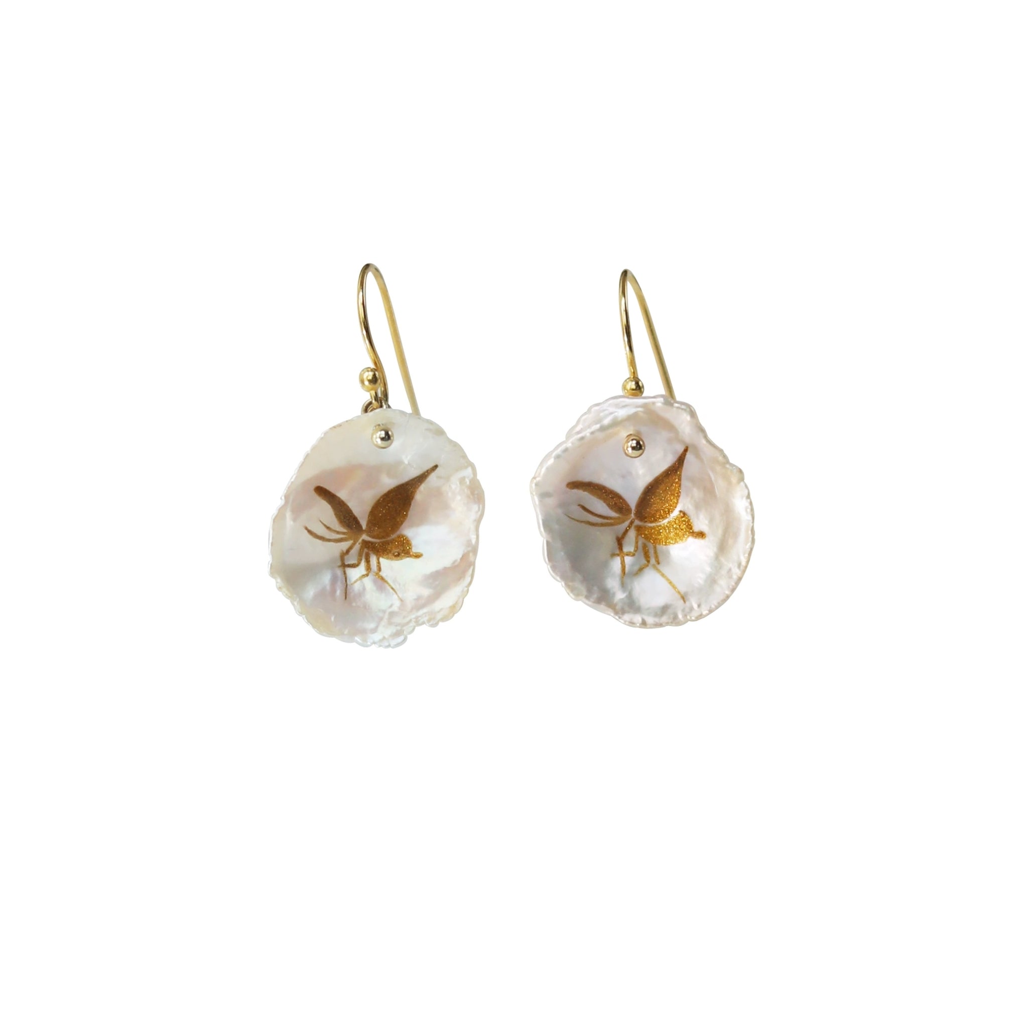 LacLume Handcrafted Golden Lacque Butterfly Lacquer Earrings Shell