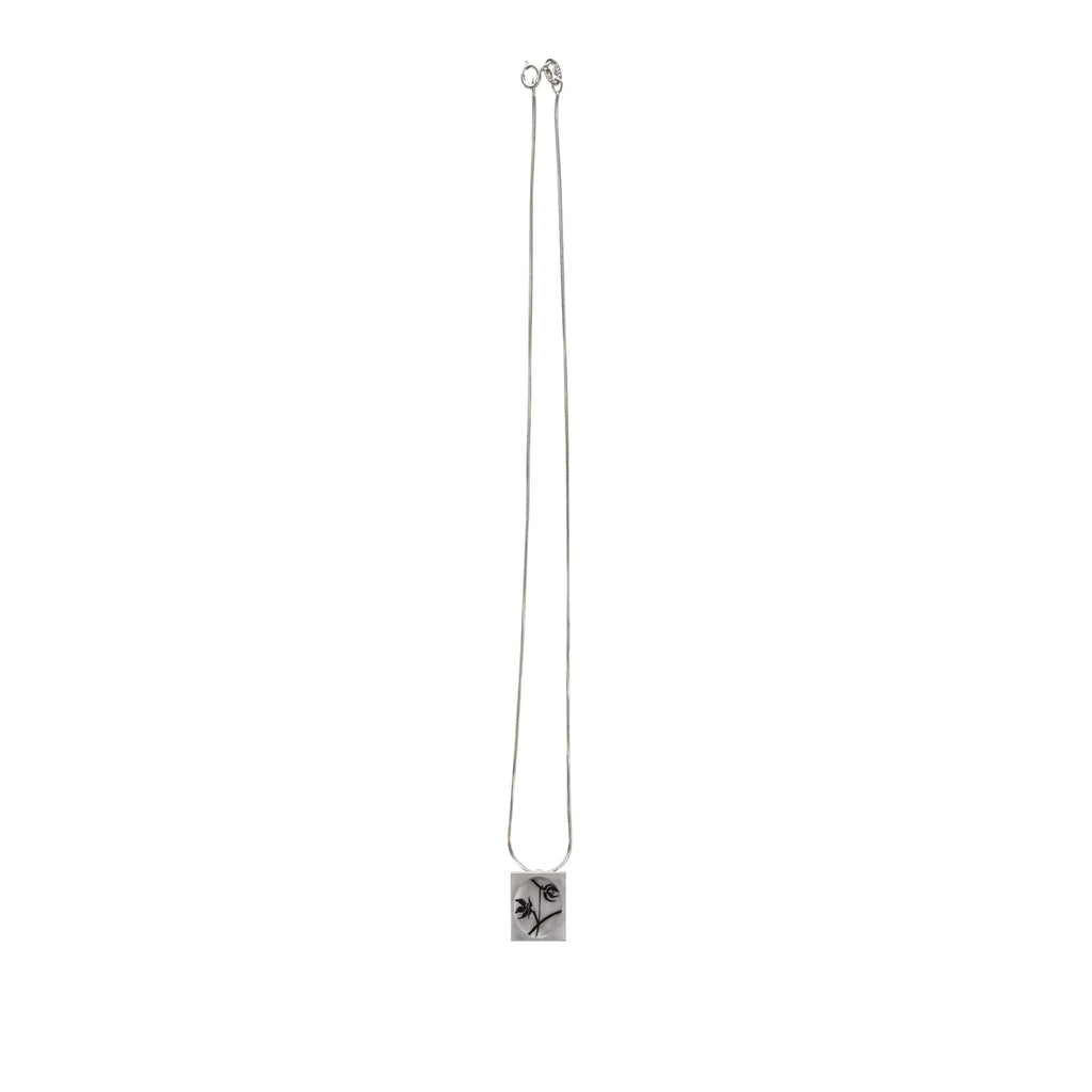 Necklace with a square pendant on a white background LacLume Starry Sky Cosmos Flower Necklace Hand-Painted Lacquer Dreamy Vibe