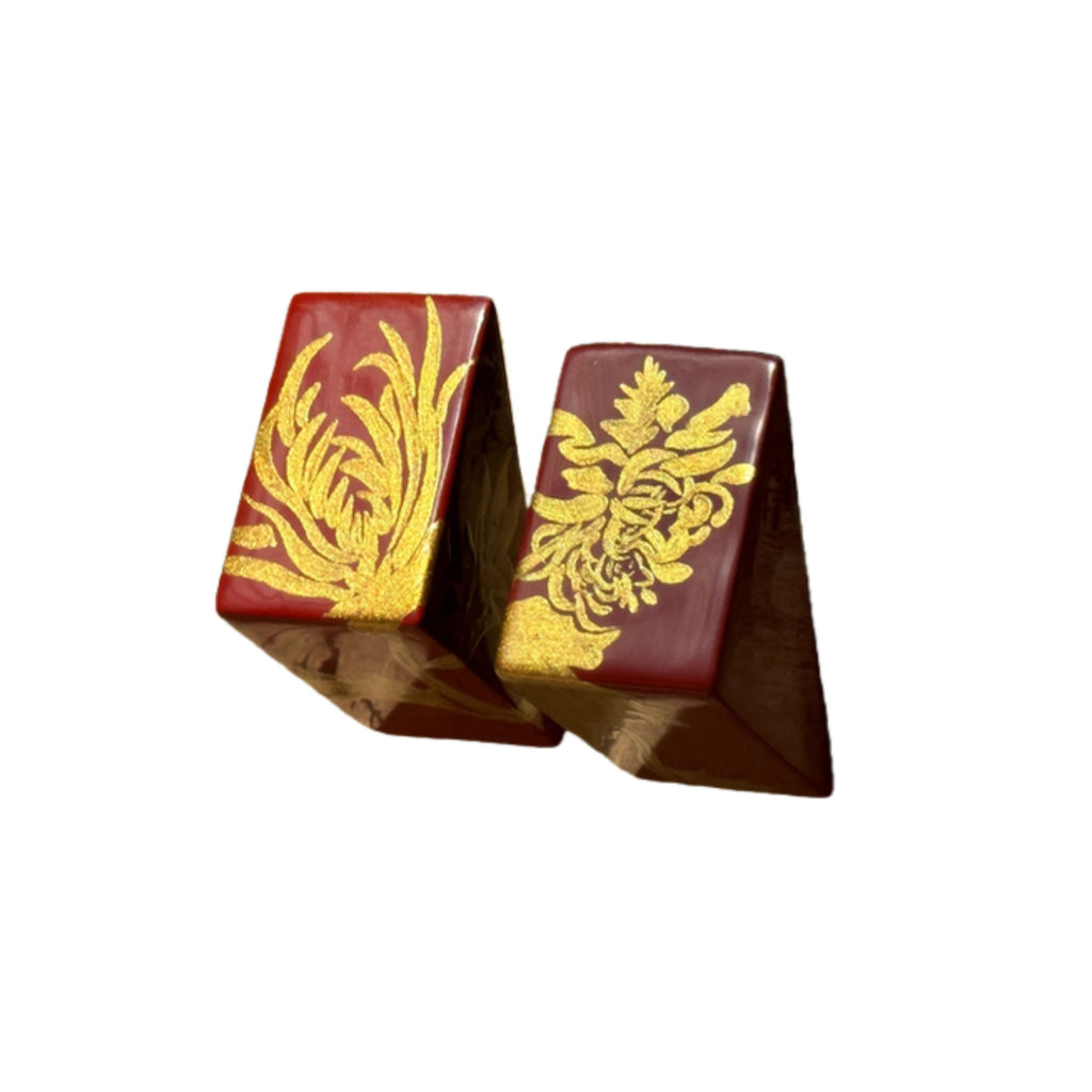 LacLume Handmade 3D Stereo Earrings HandPainted Gold Chrysanthemum Lacquer Style