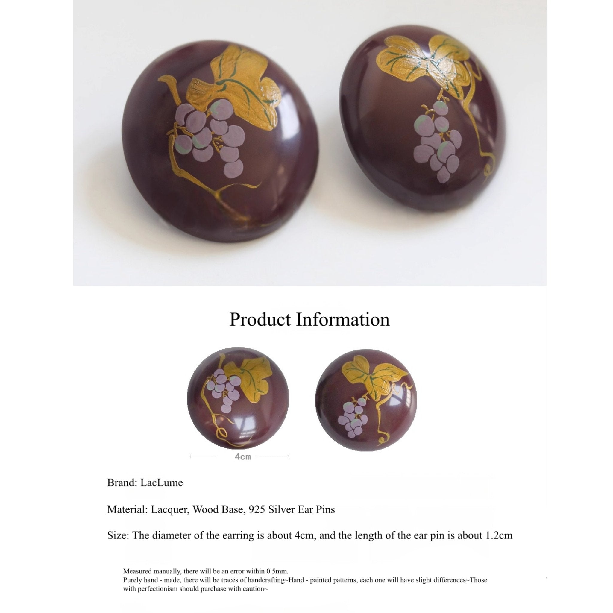 LacLume Original Lacquer Hand-Painted Grape Earrings