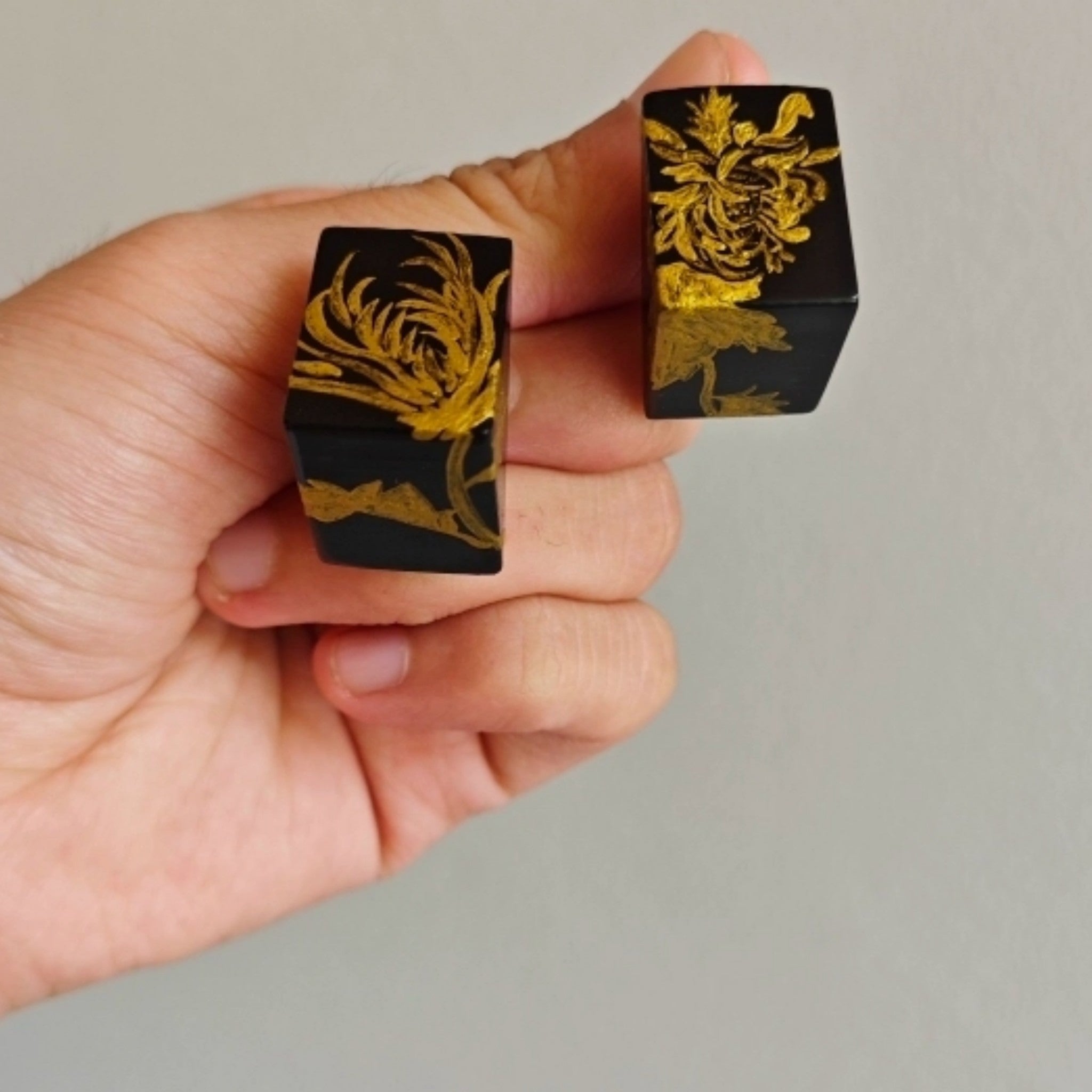 LacLume Handmade 3D Stereo Earrings HandPainted Gold Chrysanthemum Lacquer Style