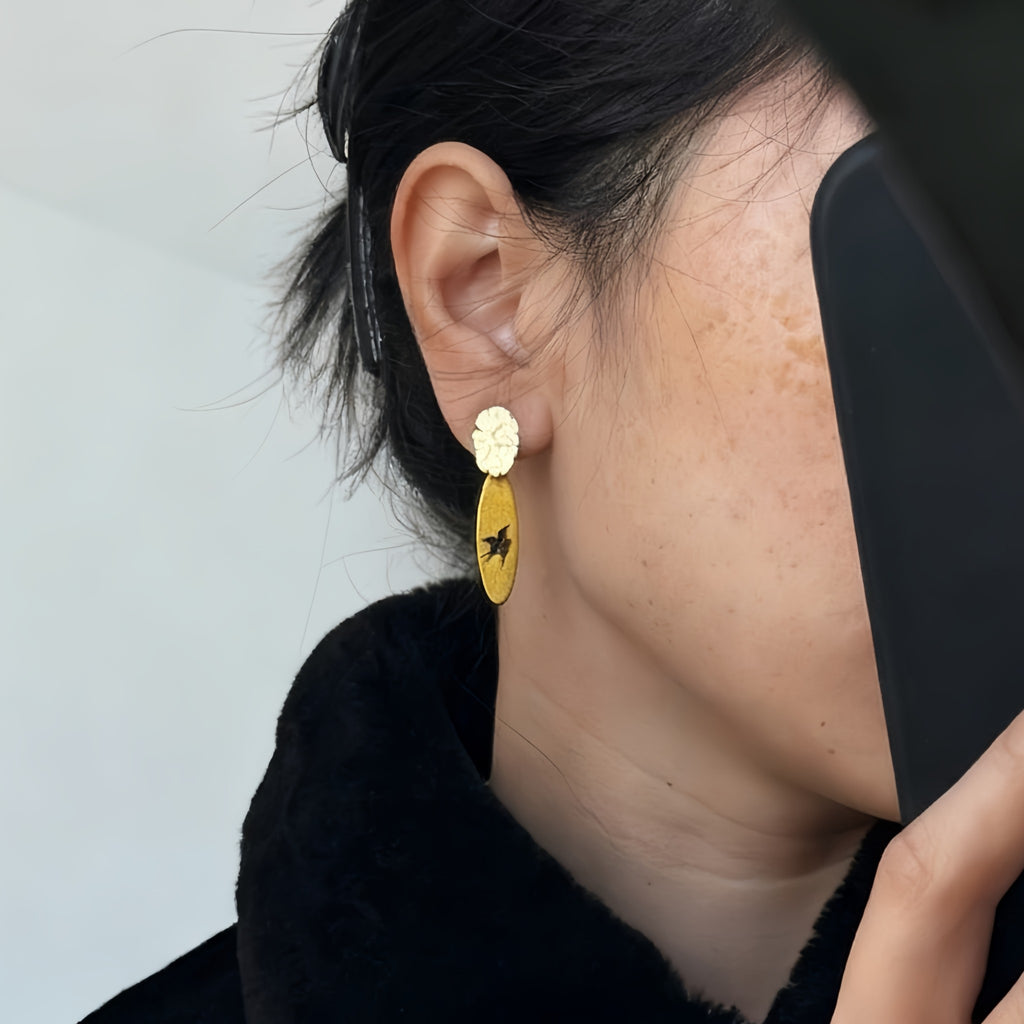 LacLume Lacquer Craft Hand Painted Flying Swallow Earrings