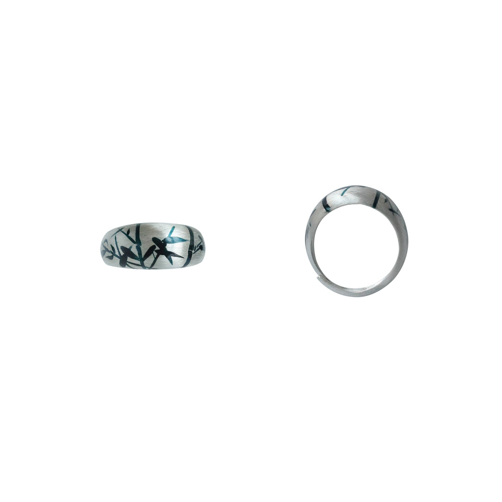 LacLume Original Lacquer HandPainted Bamboo Pattern Silver Ring
