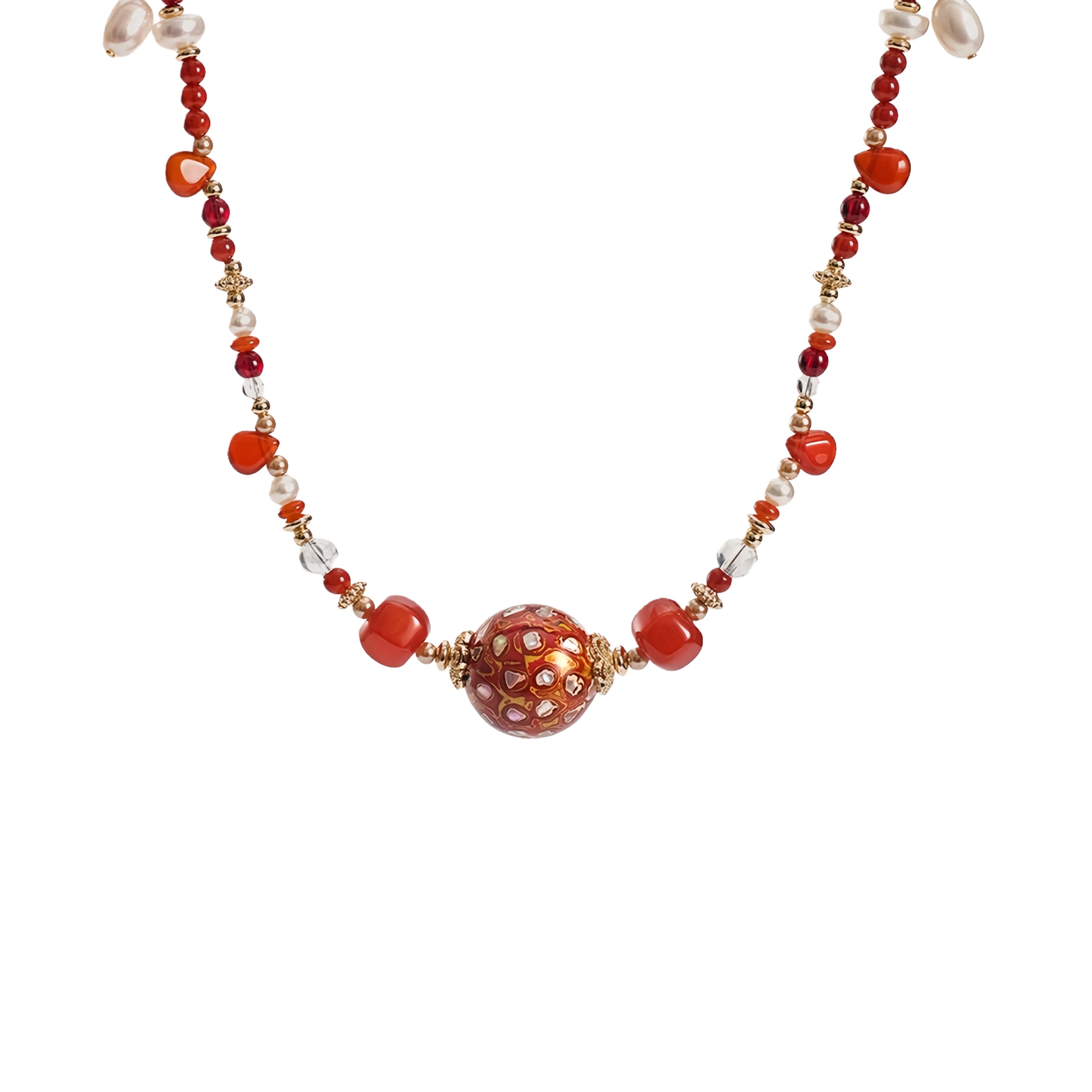 Laclume Lucky Lacquer Beads Necklace Bohemian Style Gold - Plated