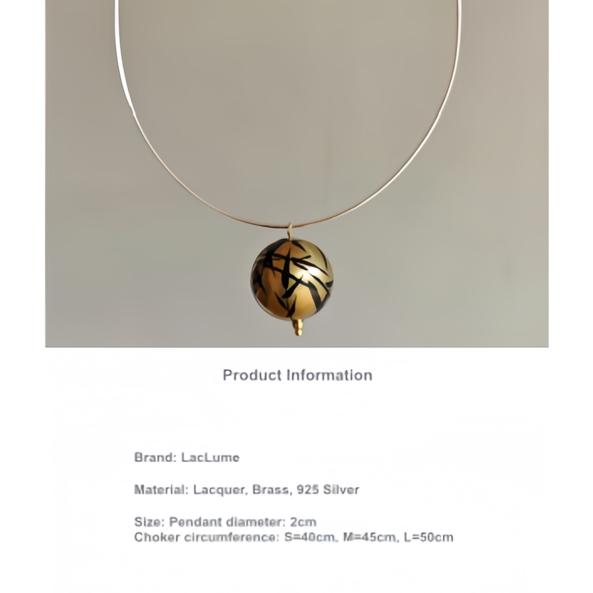 LacLume Brass Lacquer Necklace Handpainted Lacquer Jewerly