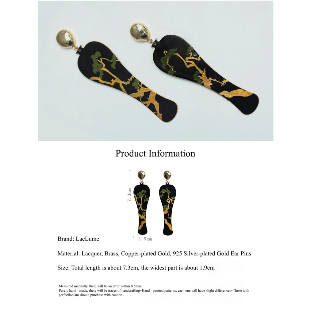 LacLume Hand-Painted Vase Old Tree Earrings with Lacquer Craftsmanship