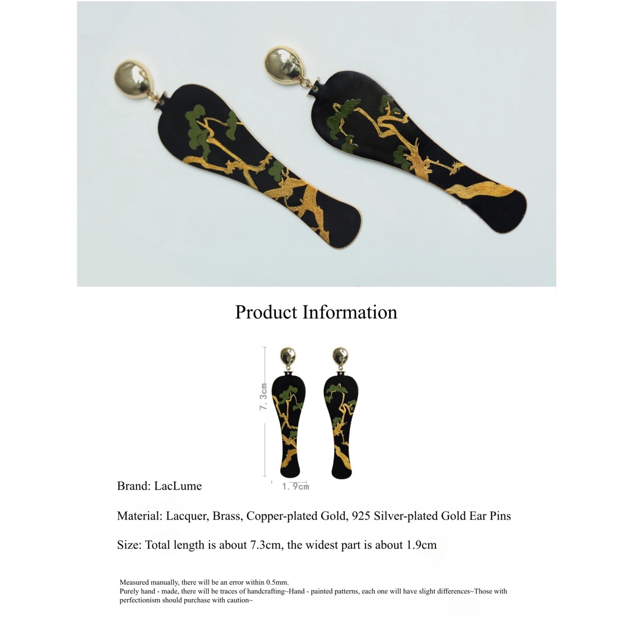 LacLume Hand-Painted Vase Old Tree Earrings with Lacquer Craftsmanship