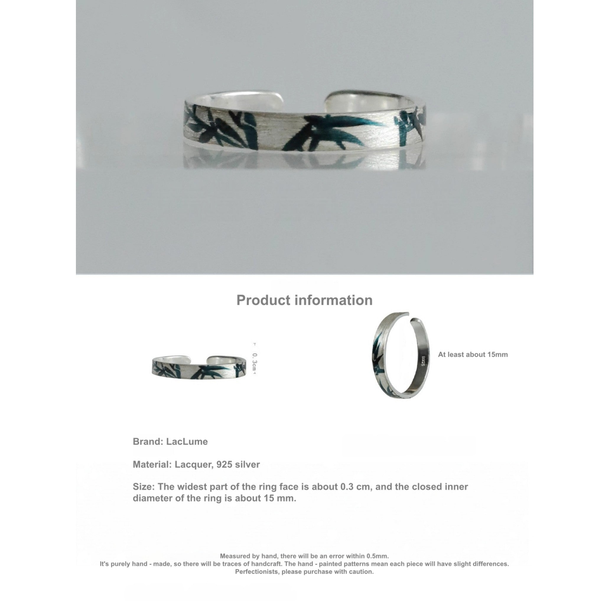 LacLume HandPainted Lacquer Ring Hand Drawn Bamboo Shadows Aesthetic Vibe