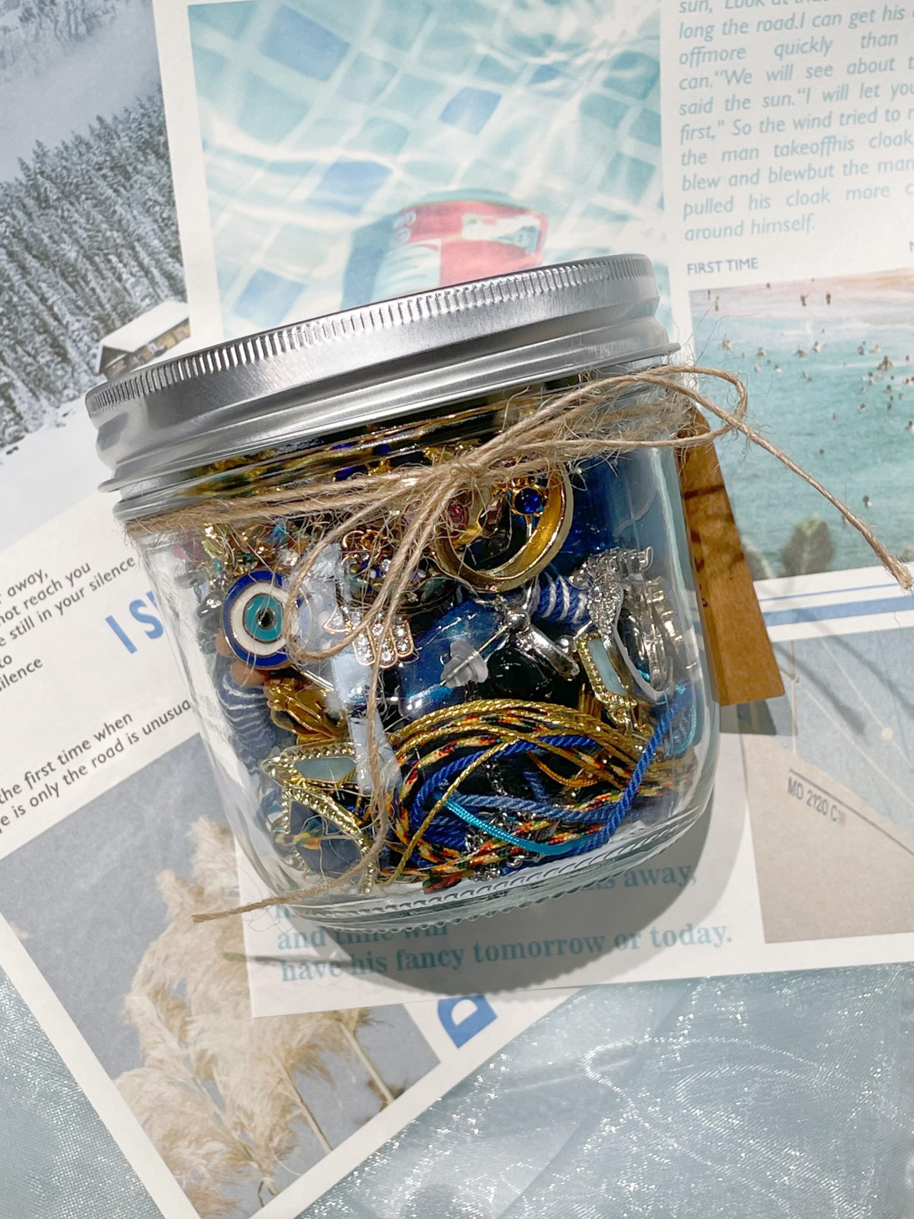 Sérénade de Minuit | Bocal Mystère Bleu Océan - Boîte d'Accessoires Esthétiques (20-25 pièces)