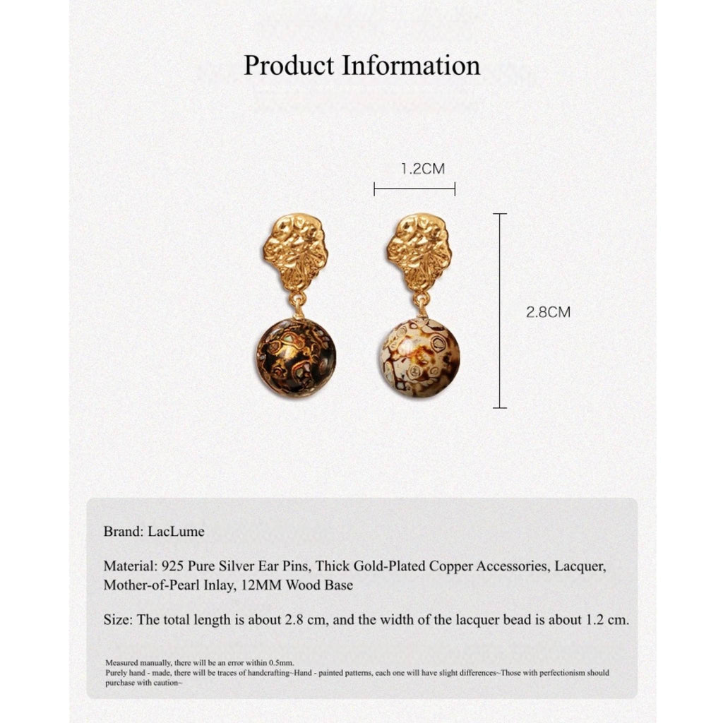 LacLume Lacquer Earrings Studs Mother of Pearl Inlaid Retro Style