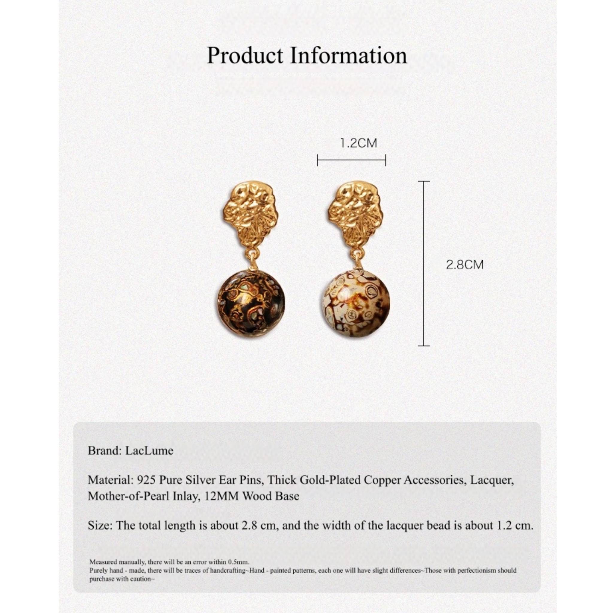 LacLume Lacquer Earrings Studs Mother of Pearl Inlaid Retro Style