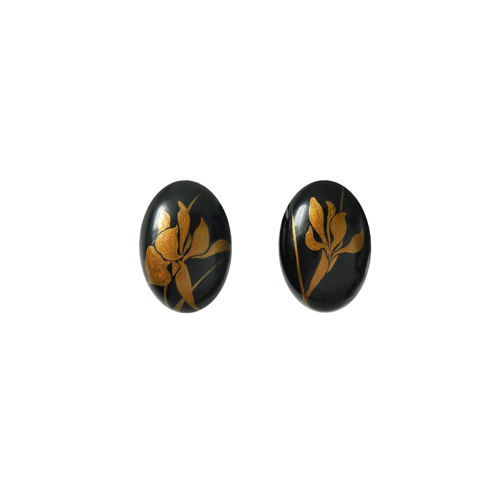 LacLume Original Iris Lacquer Earrings with Gold Traced Hand-Painted Iris Flowers