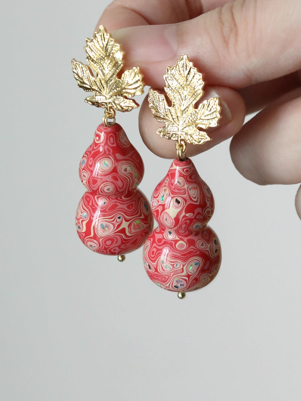 LacLume Original Lacquer Earrings, Variegated Coating Technique Gourd