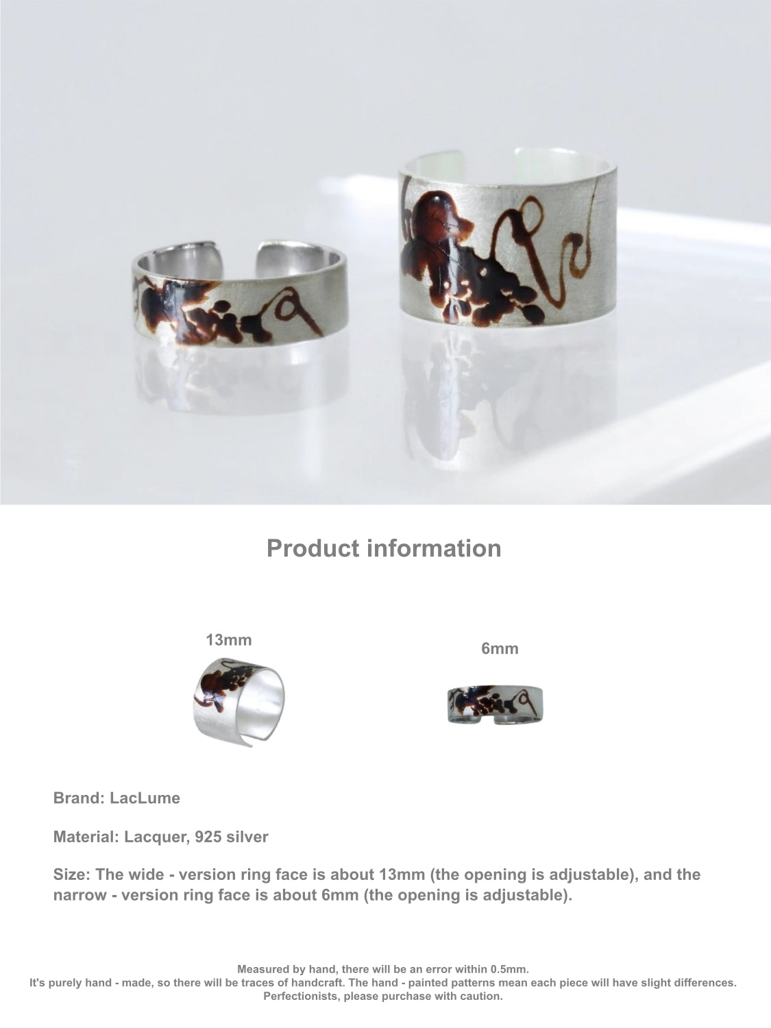 LacLume Original Vineyard Lacquer Hand-Painted Grape New Style Interesting Ring, Handmade Lacquer Silverware