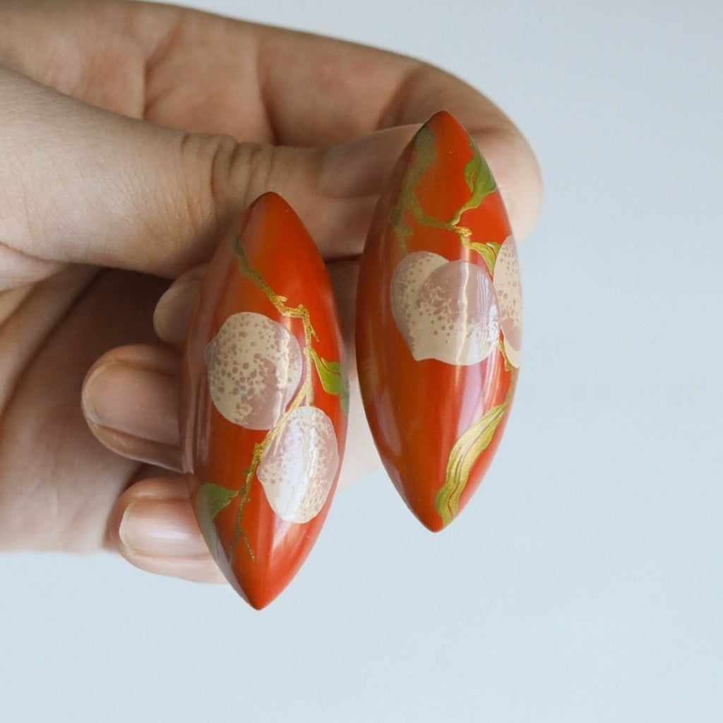 LacLume Soft Gentle Autumn Peach Lacquer Earrings Handmade Fall Aesthetic
