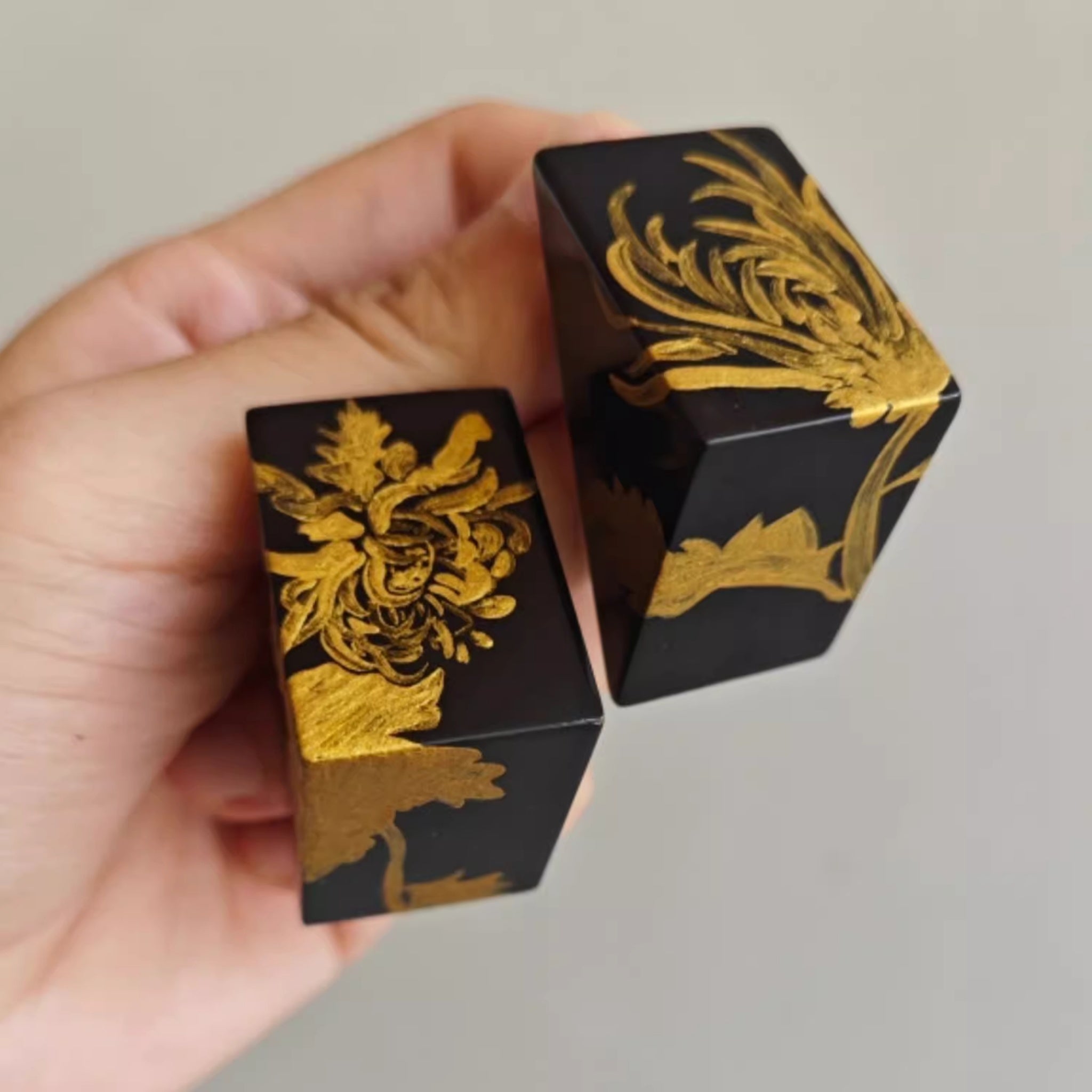 LacLume Handmade 3D Stereo Earrings HandPainted Gold Chrysanthemum Lacquer Style