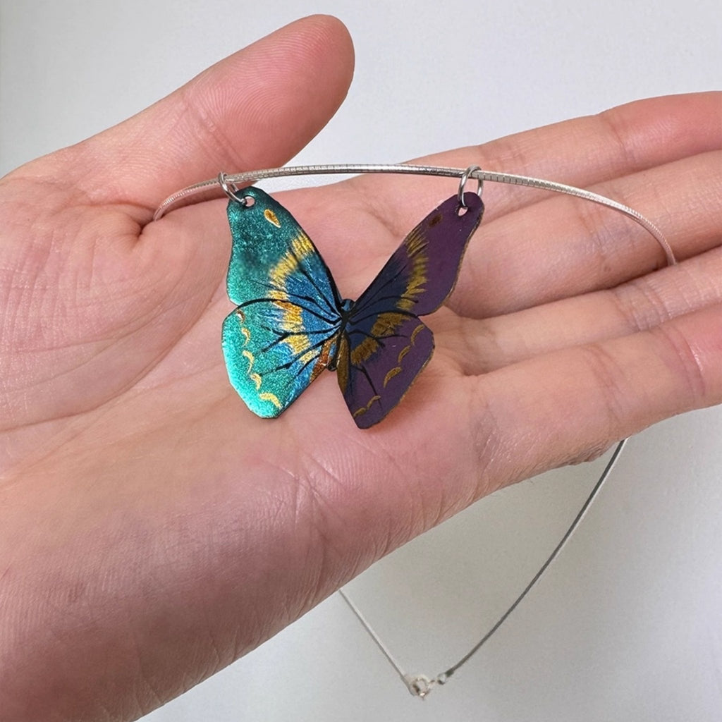 LacLume Hand-Painted Polarized Lacquer Butterfly Necklace Handmade Copper Lacquer Jewelry
