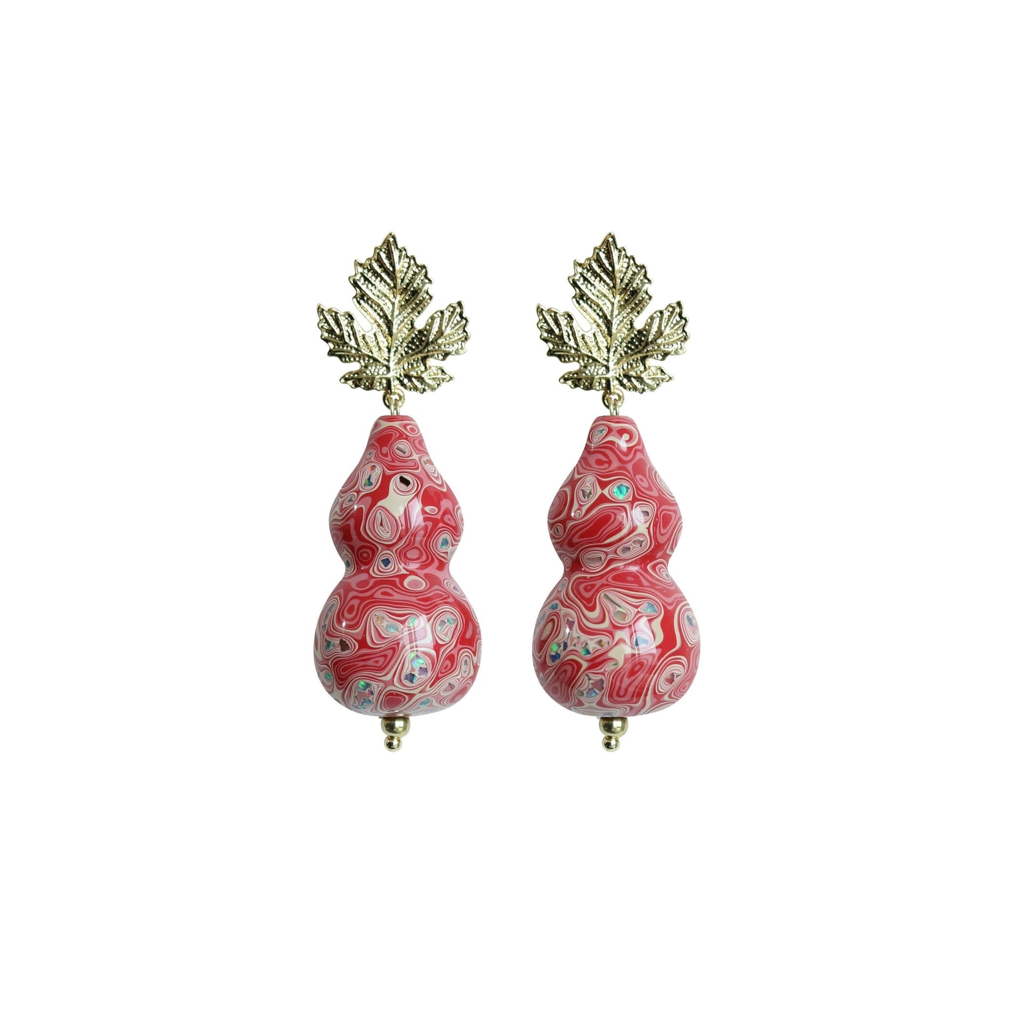 LacLume Original Lacquer Earrings, Variegated Coating Technique Gourd