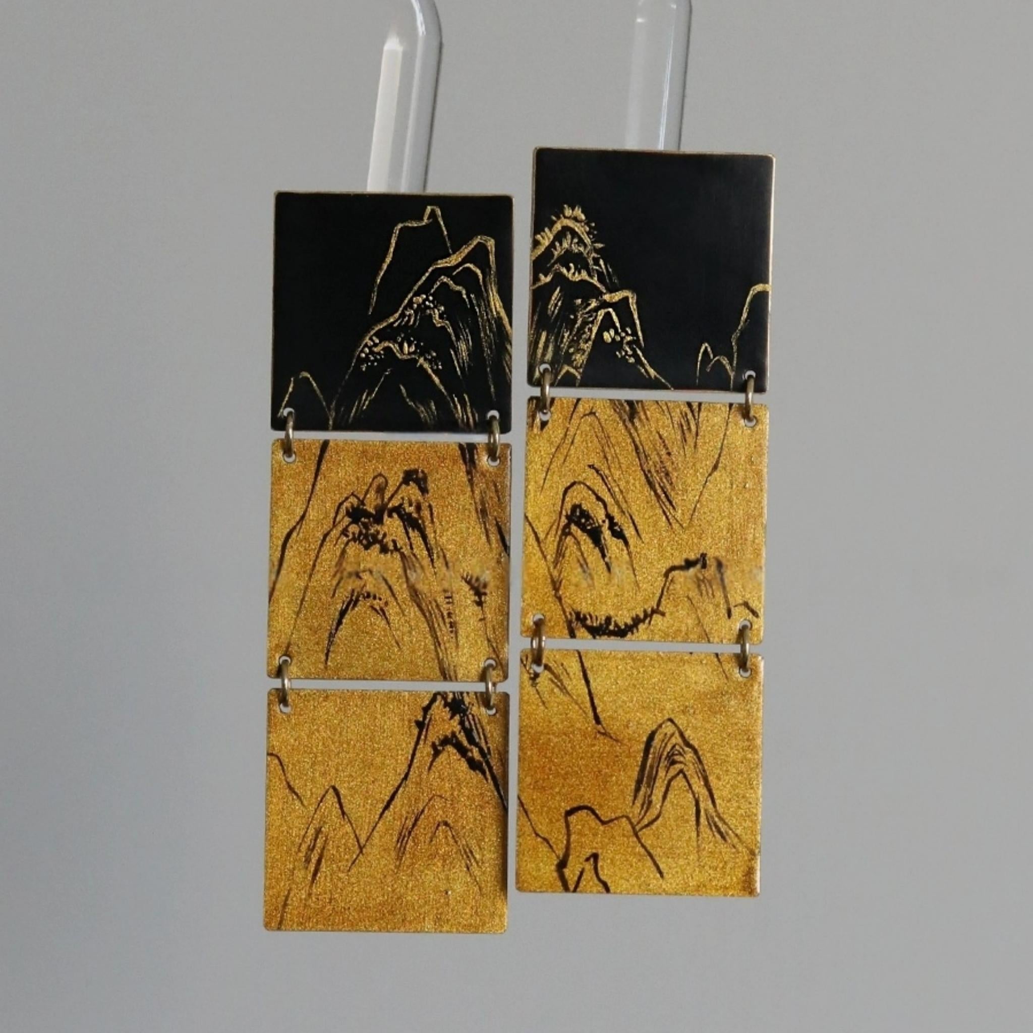 LacLume Retro Style Lacquer Earrings HandPaintedd Mountain Peaks