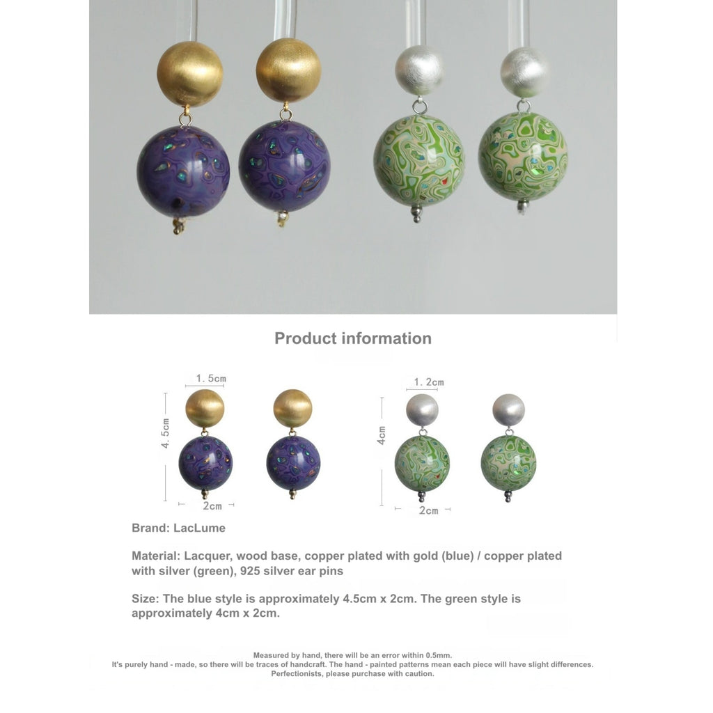 Decorative hanging beads with product information on a gray background