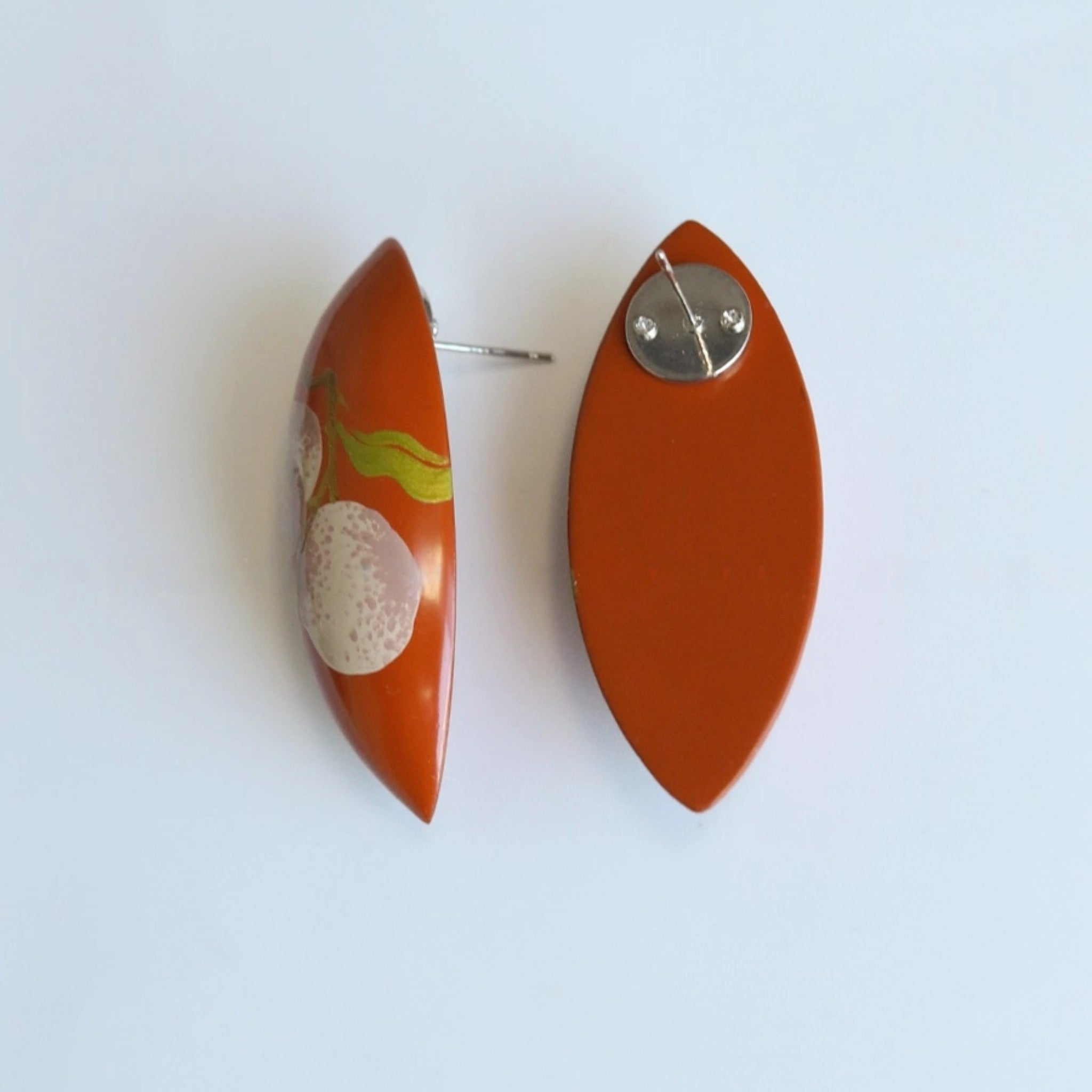 LacLume Soft Gentle Autumn Peach Lacquer Earrings Handmade Fall Aesthetic