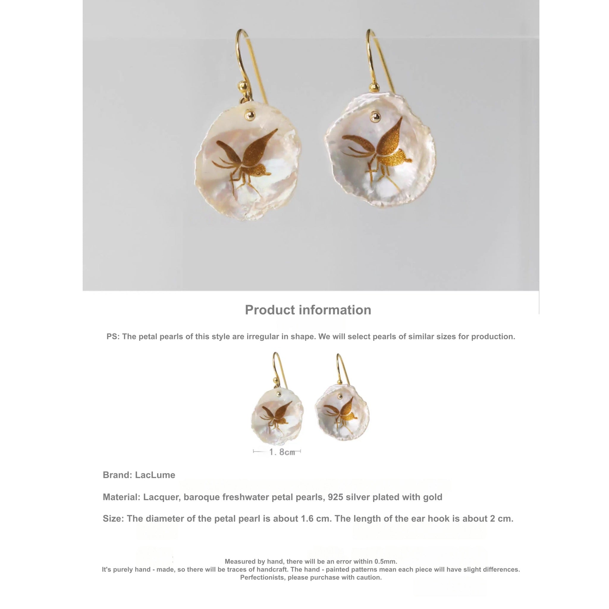 LacLume Handcrafted Golden Lacque Butterfly Lacquer Earrings Shell