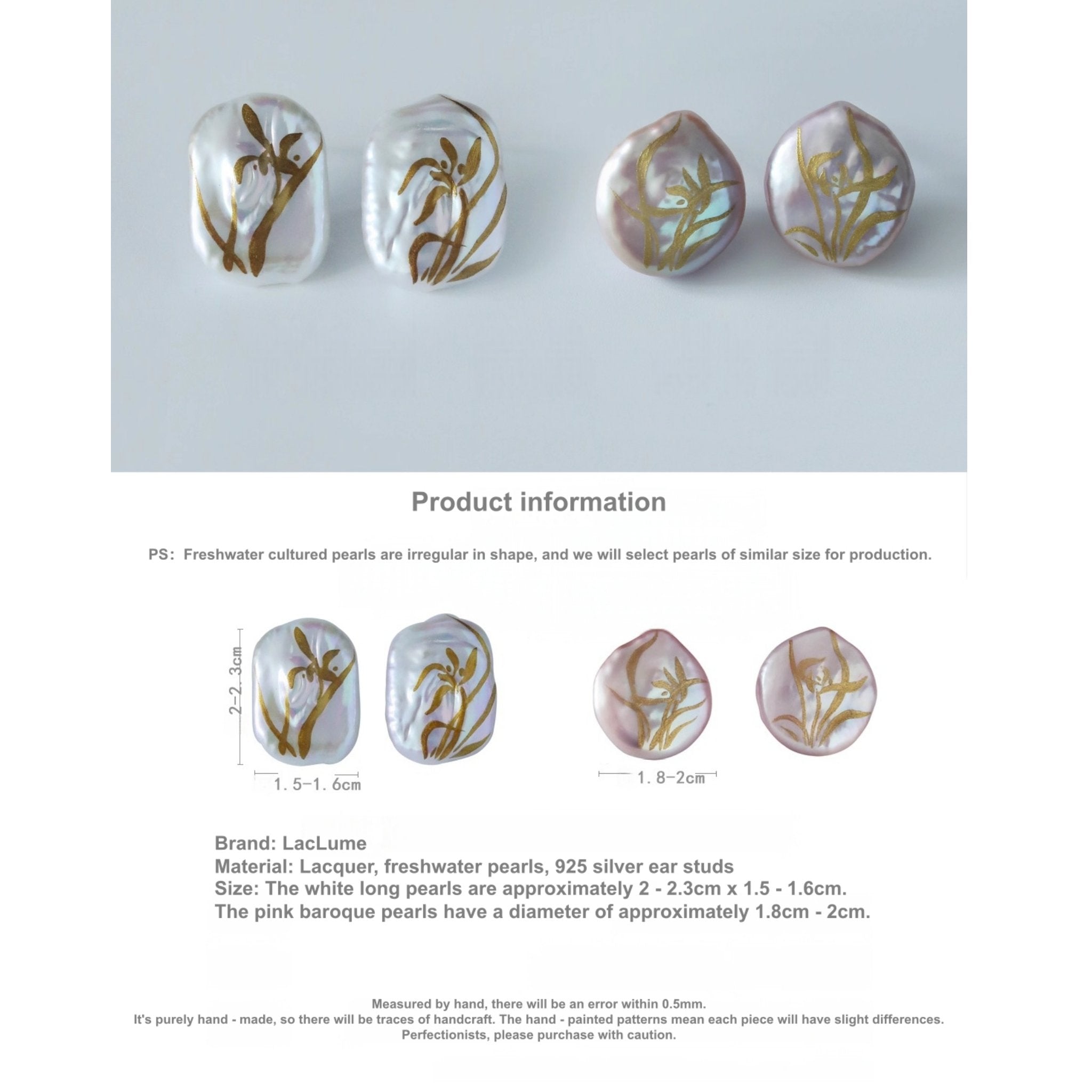 LacLume Handmade Pearl Orchid Earrings Aesthetic Floral Lacquer Jewelry