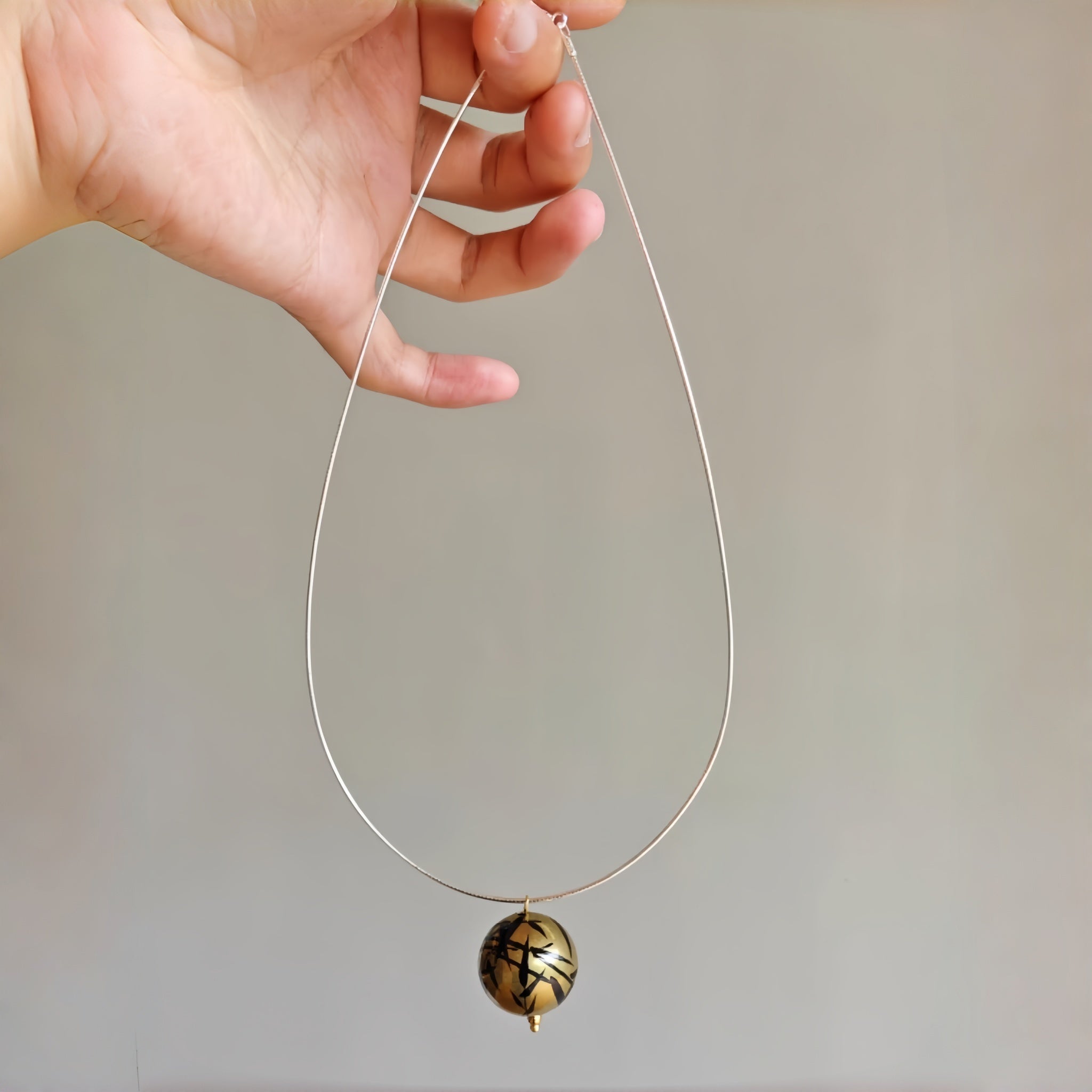 LacLume Brass Lacquer Necklace Handpainted Lacquer Jewerly