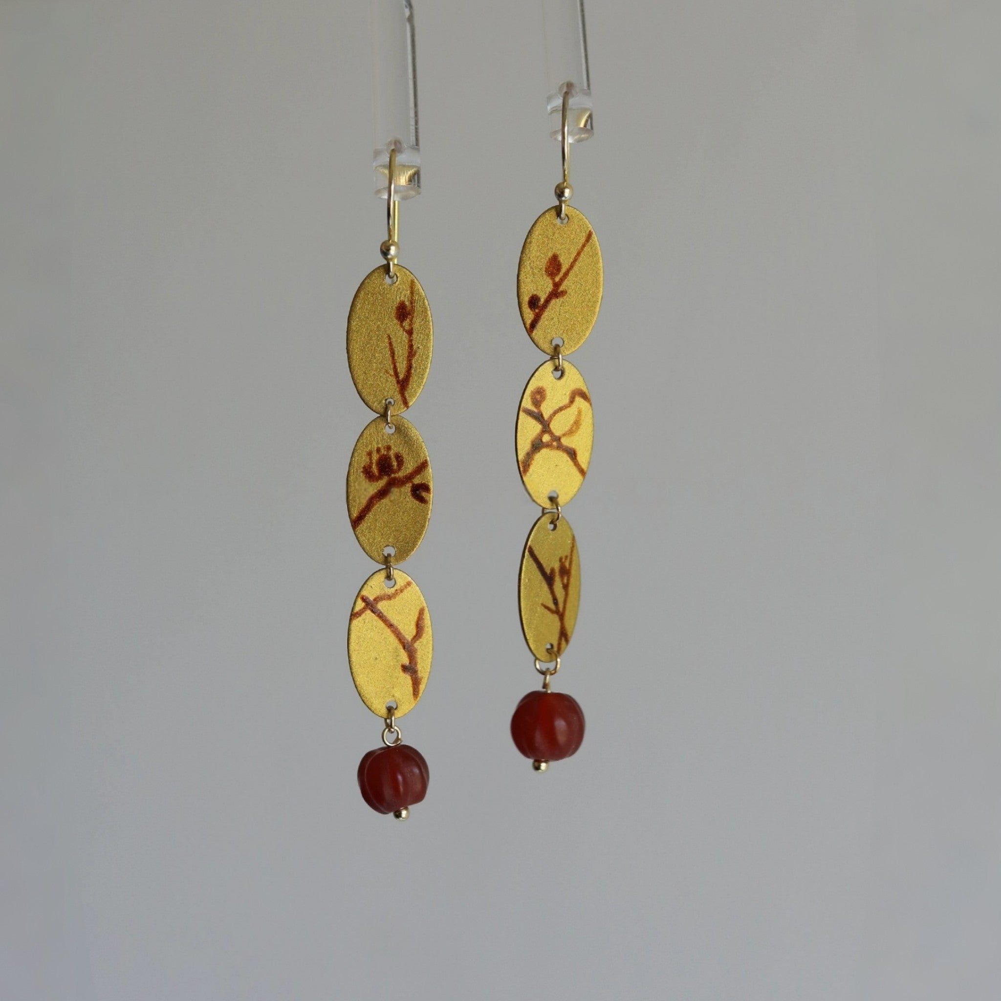 LacLume HandPainted Lacquer Earrings Retro Sunset Design Handmade