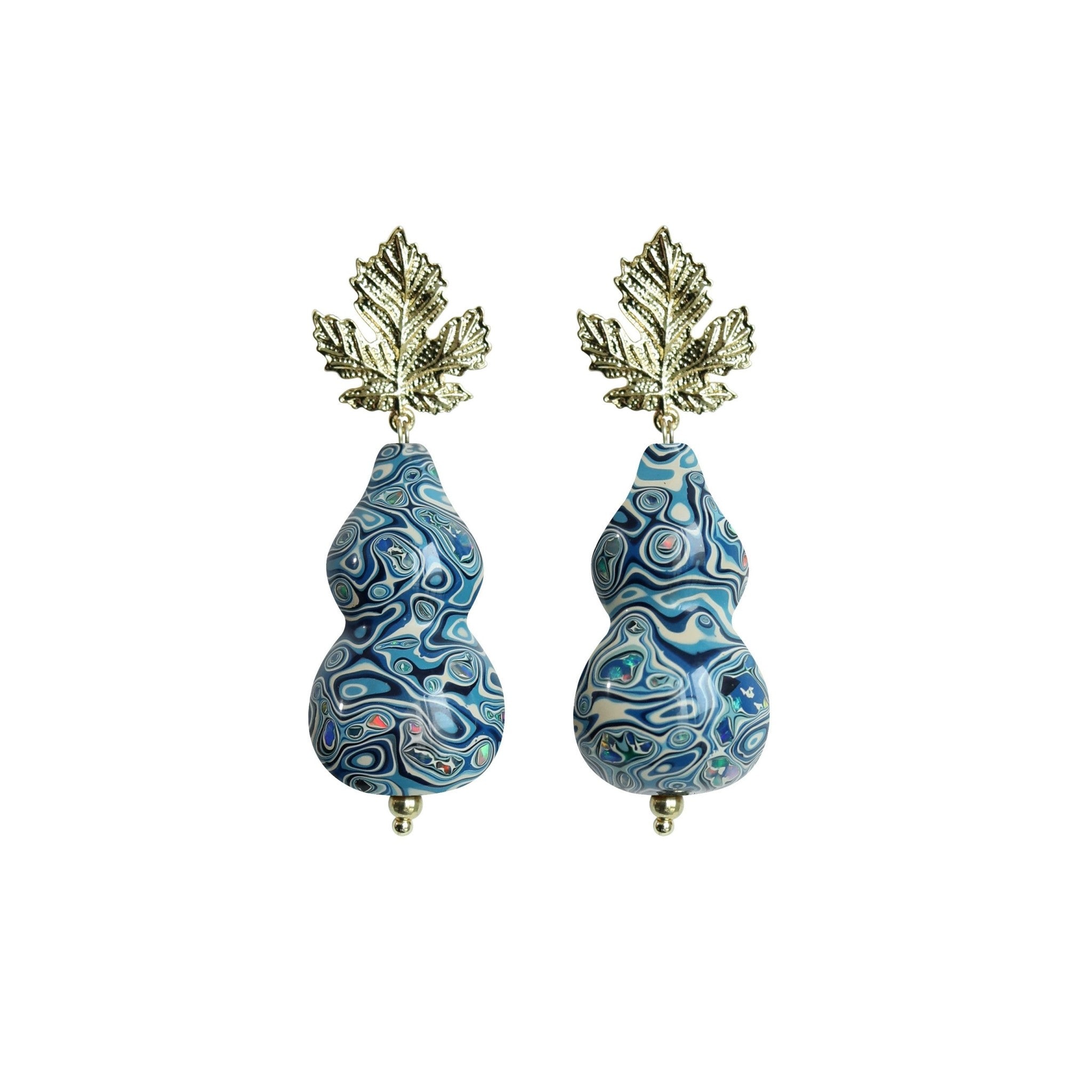 LacLume Original Lacquer Earrings, Variegated Coating Technique Gourd