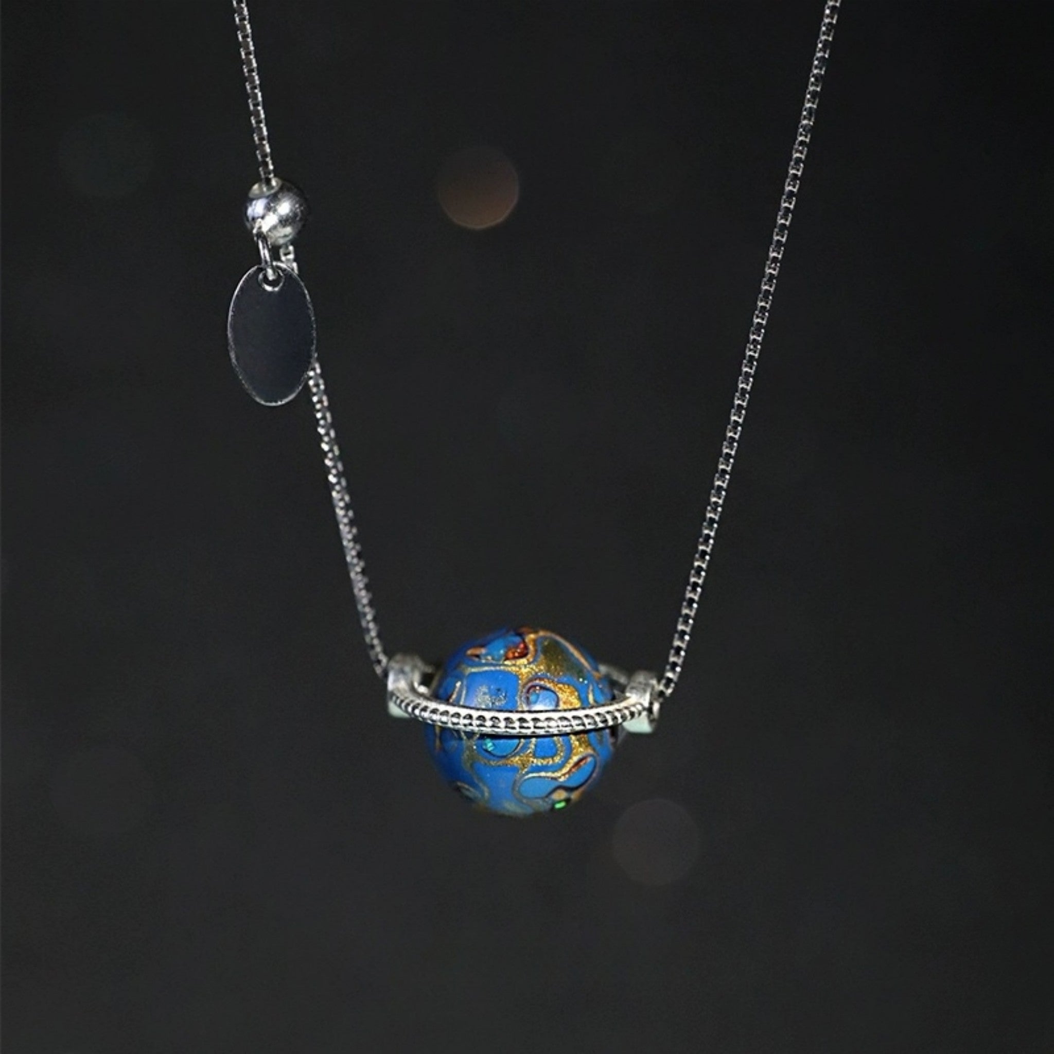 LacLume Universe Planet 925 Silver Lacquer Clavicle Chain