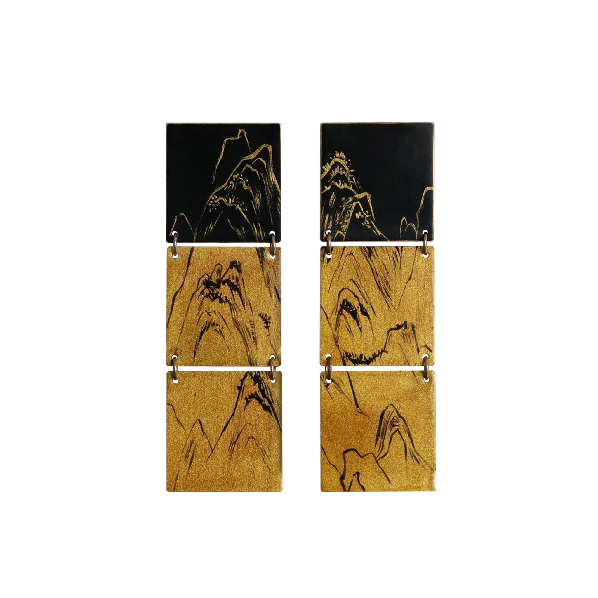 LacLume Retro Style Lacquer Earrings HandPaintedd Mountain Peaks