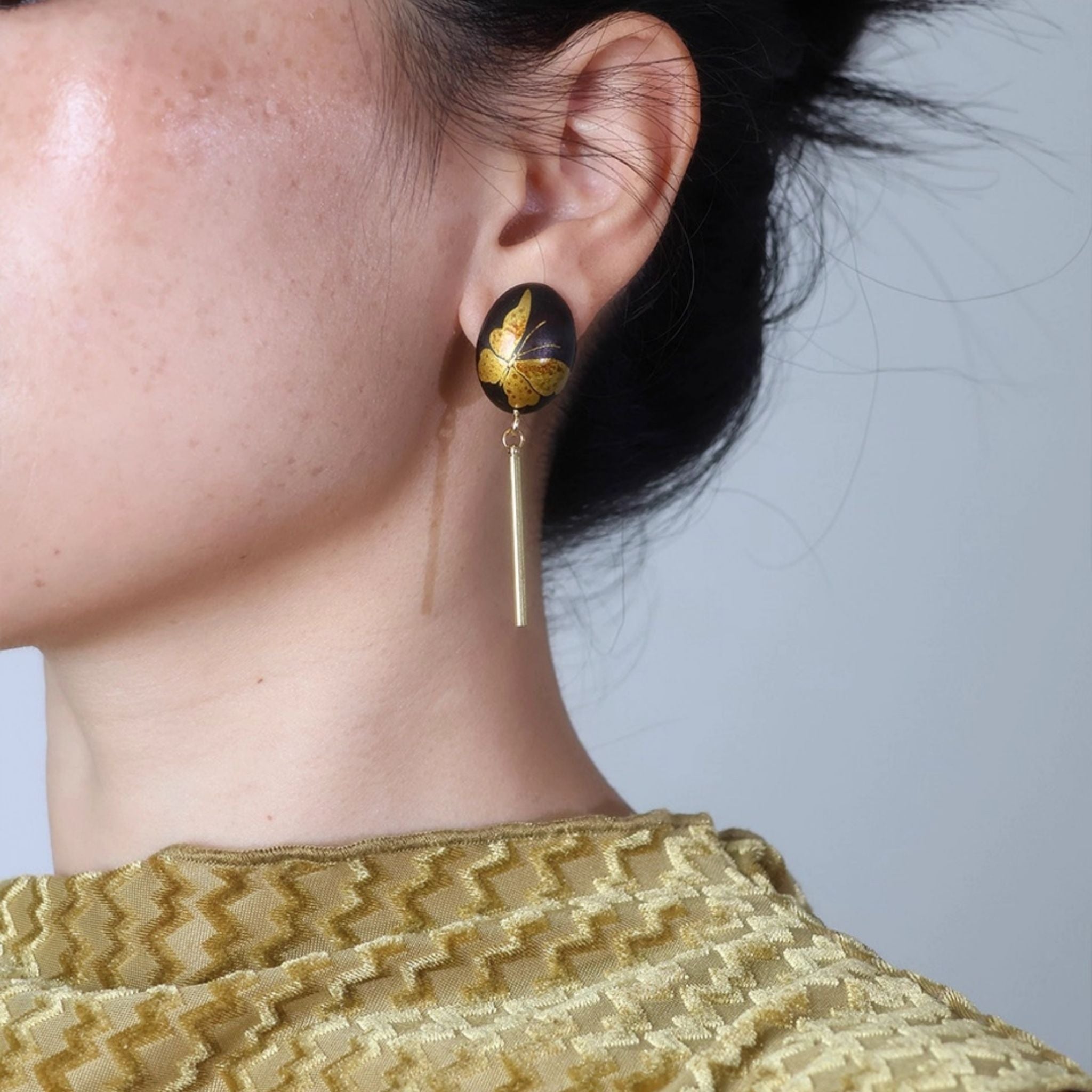 LacLume Hand-Painted Lacquer Earrings Gold Butterfly Glamour Understated Elegance