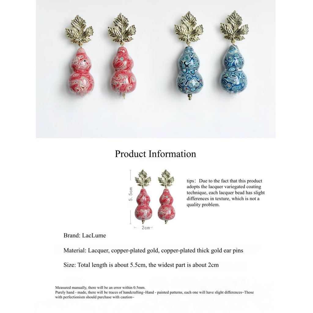 LacLume Original Lacquer Earrings, Variegated Coating Technique Gourd