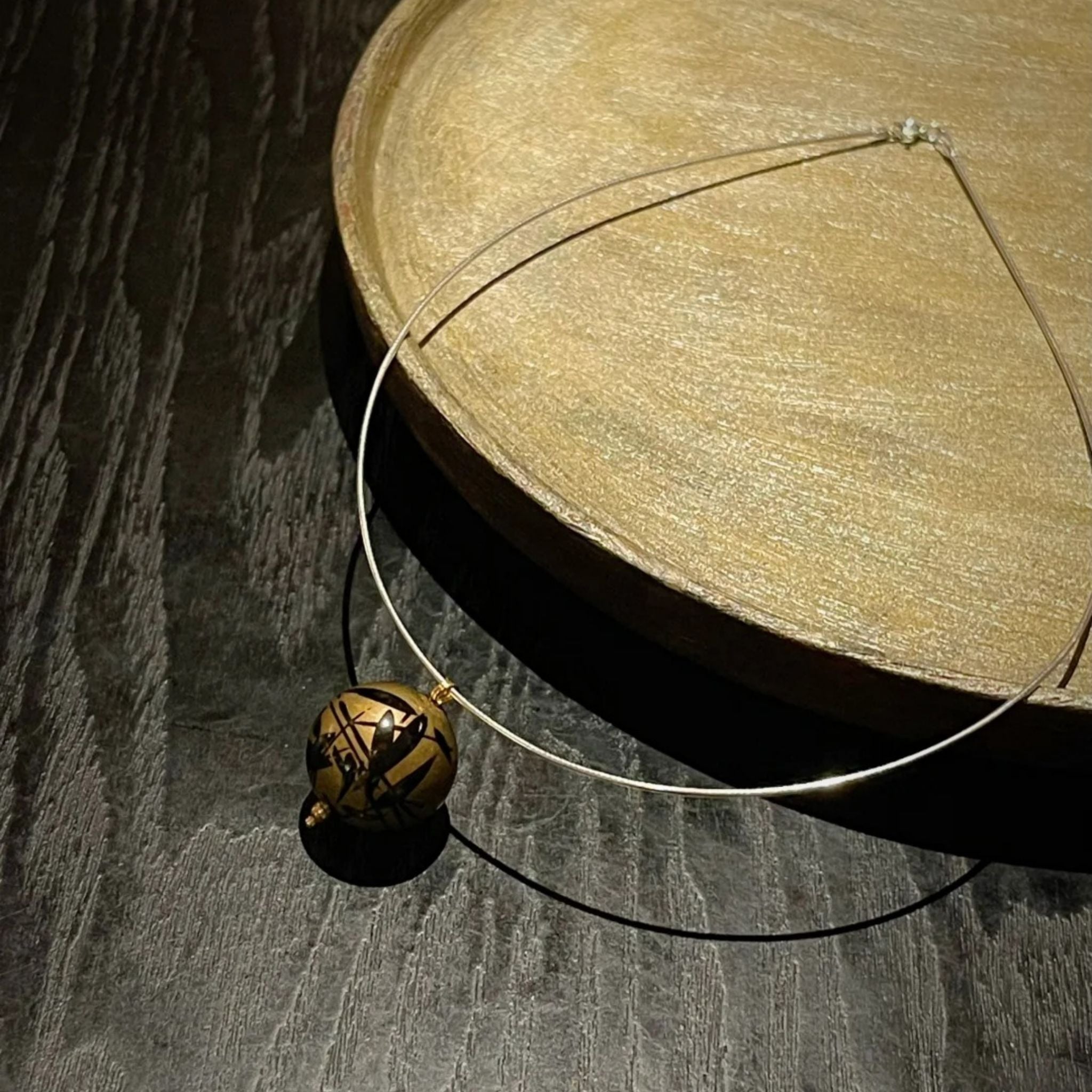 LacLume Brass Lacquer Necklace Handpainted Lacquer Jewerly