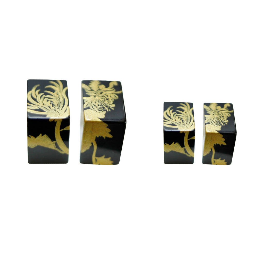 LacLume Handmade 3D Stereo Earrings HandPainted Gold Chrysanthemum Lacquer Style