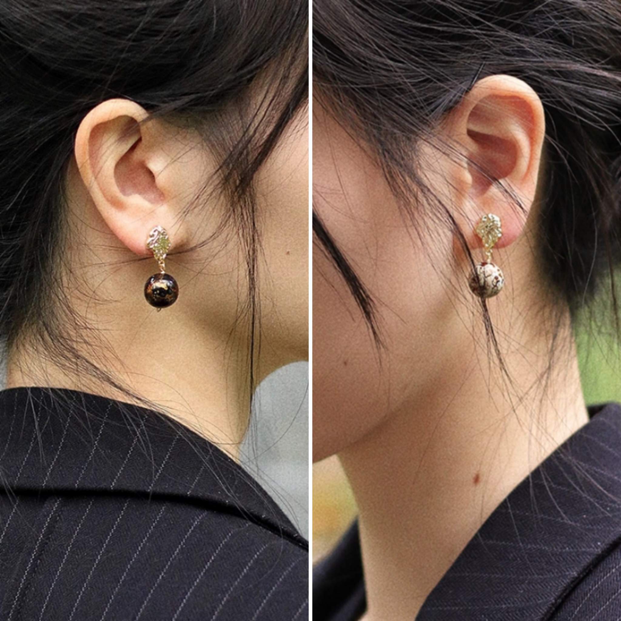 LacLume Lacquer Earrings Studs Mother of Pearl Inlaid Retro Style