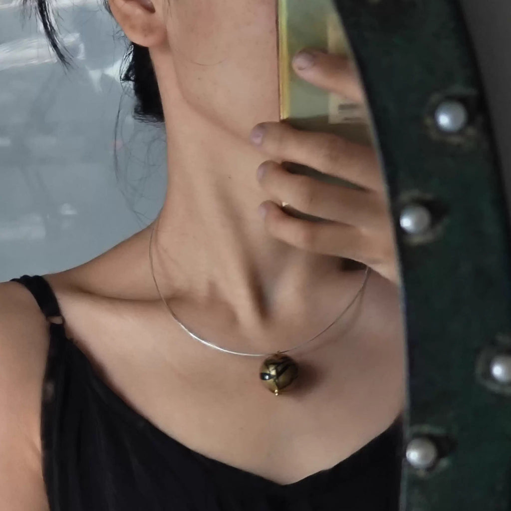 LacLume Brass Lacquer Necklace Handpainted Lacquer Jewerly