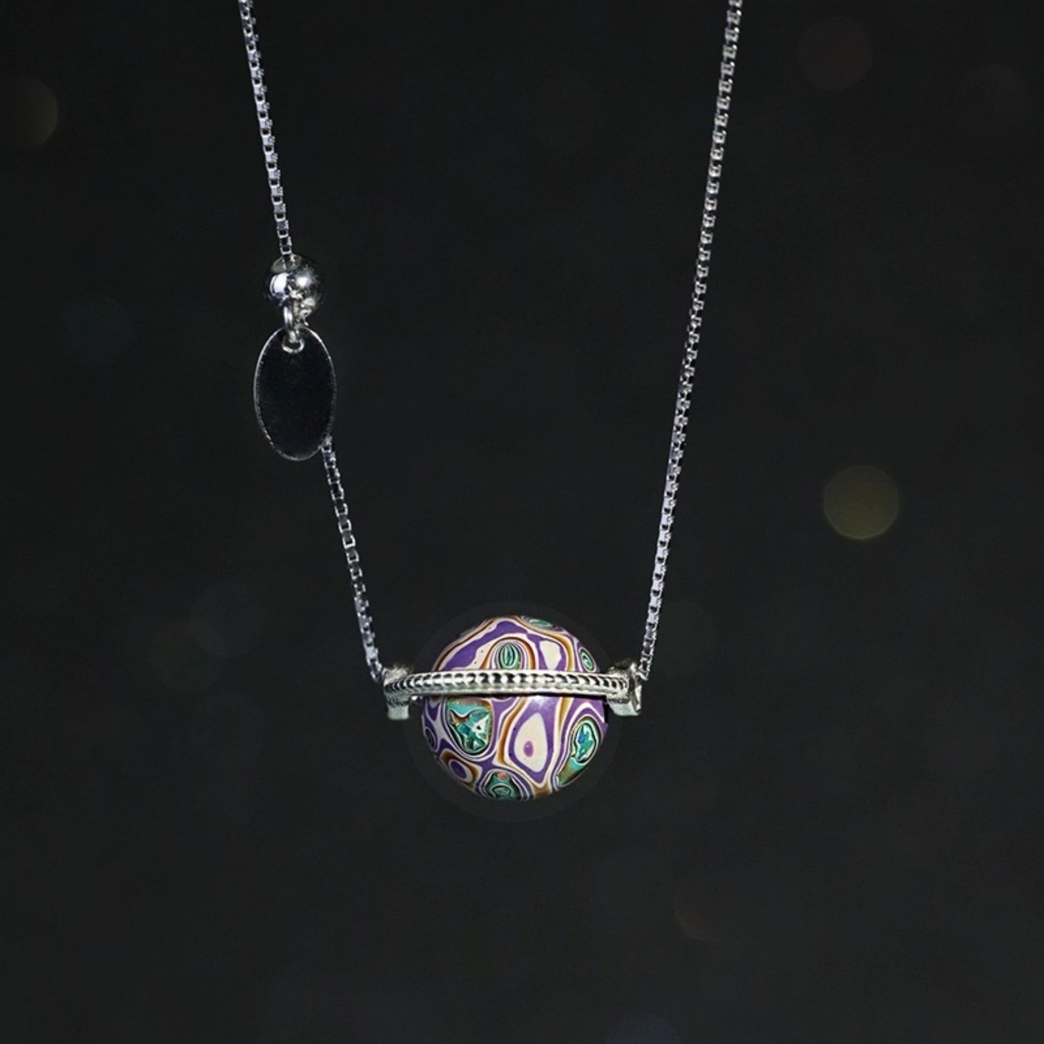 LacLume Universe Planet 925 Silver Lacquer Clavicle Chain